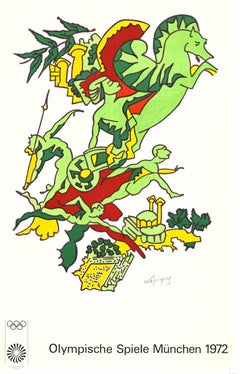 Cartel deportivo vintage original de los Juegos Olímpicos de 1972 en Munich, Alemania