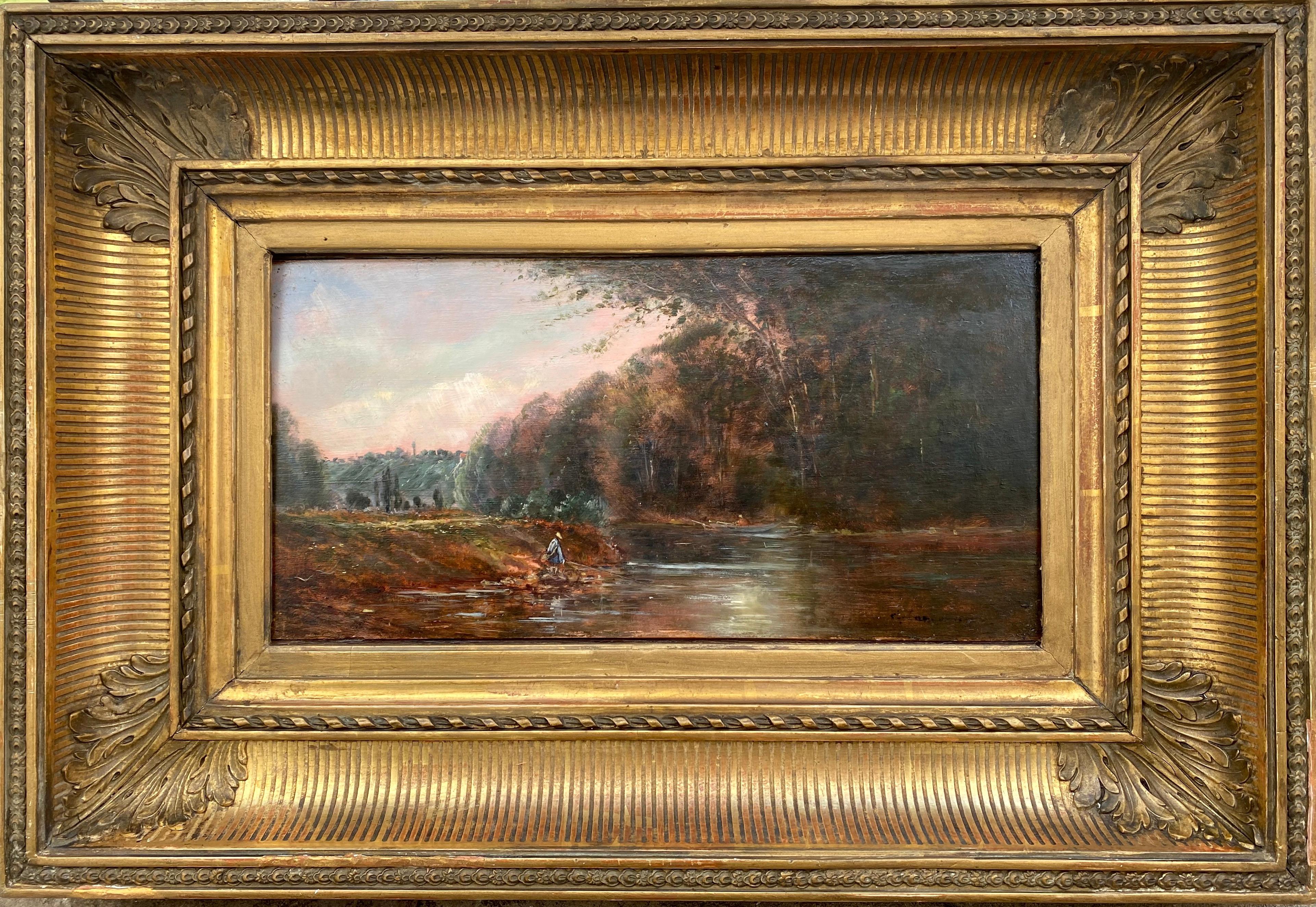 Licht auf dem Wasser, leuchtende Flusslandschaft mit zwei einsamen Figuren, Gemälde