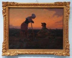 Charles Lasar "Landscape"  19th Century Oil Canvas Sunset Impressionism