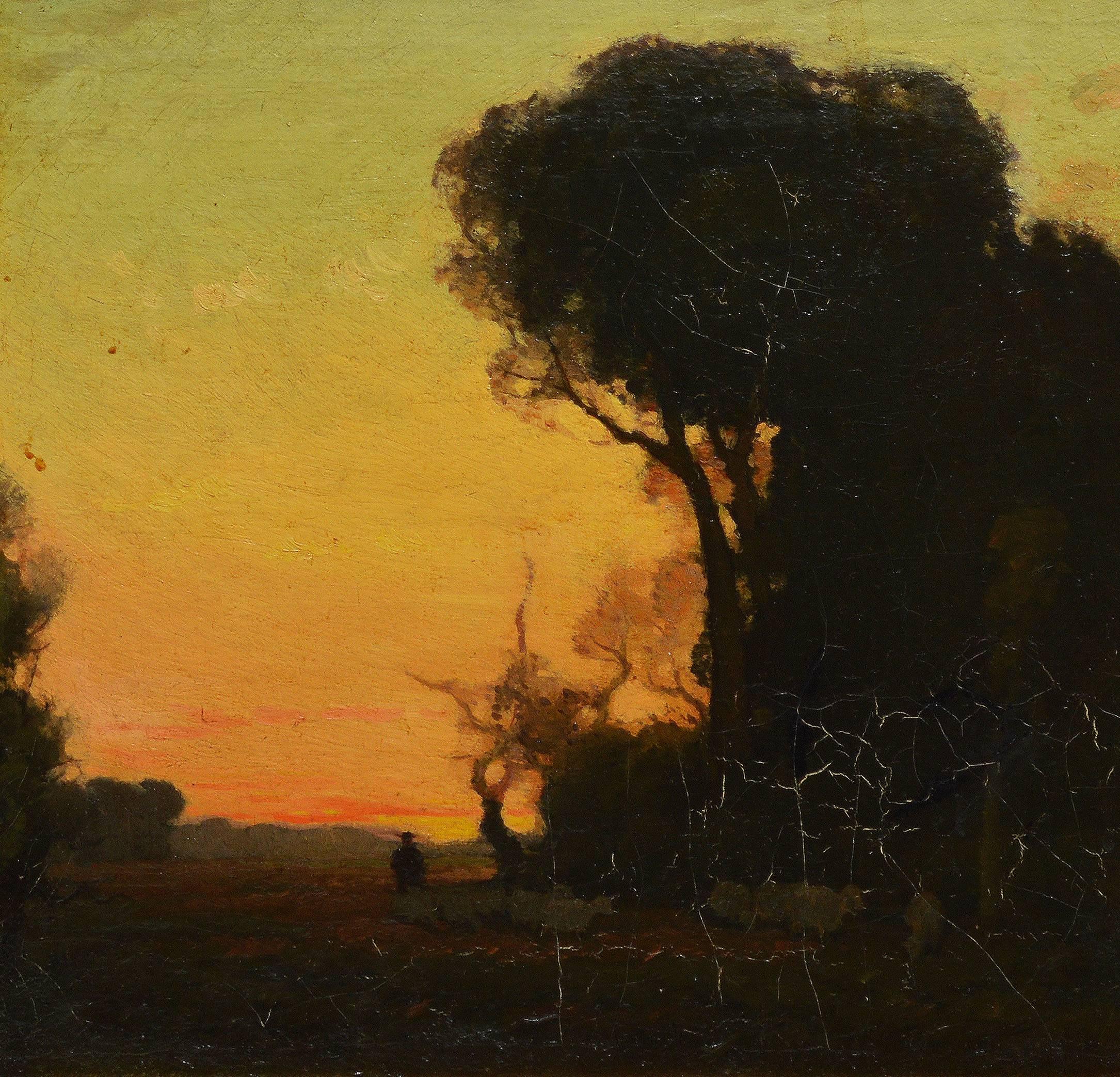 Tonalist Sunset Landscape with a Figure and Sheep by Charles Lasar  3