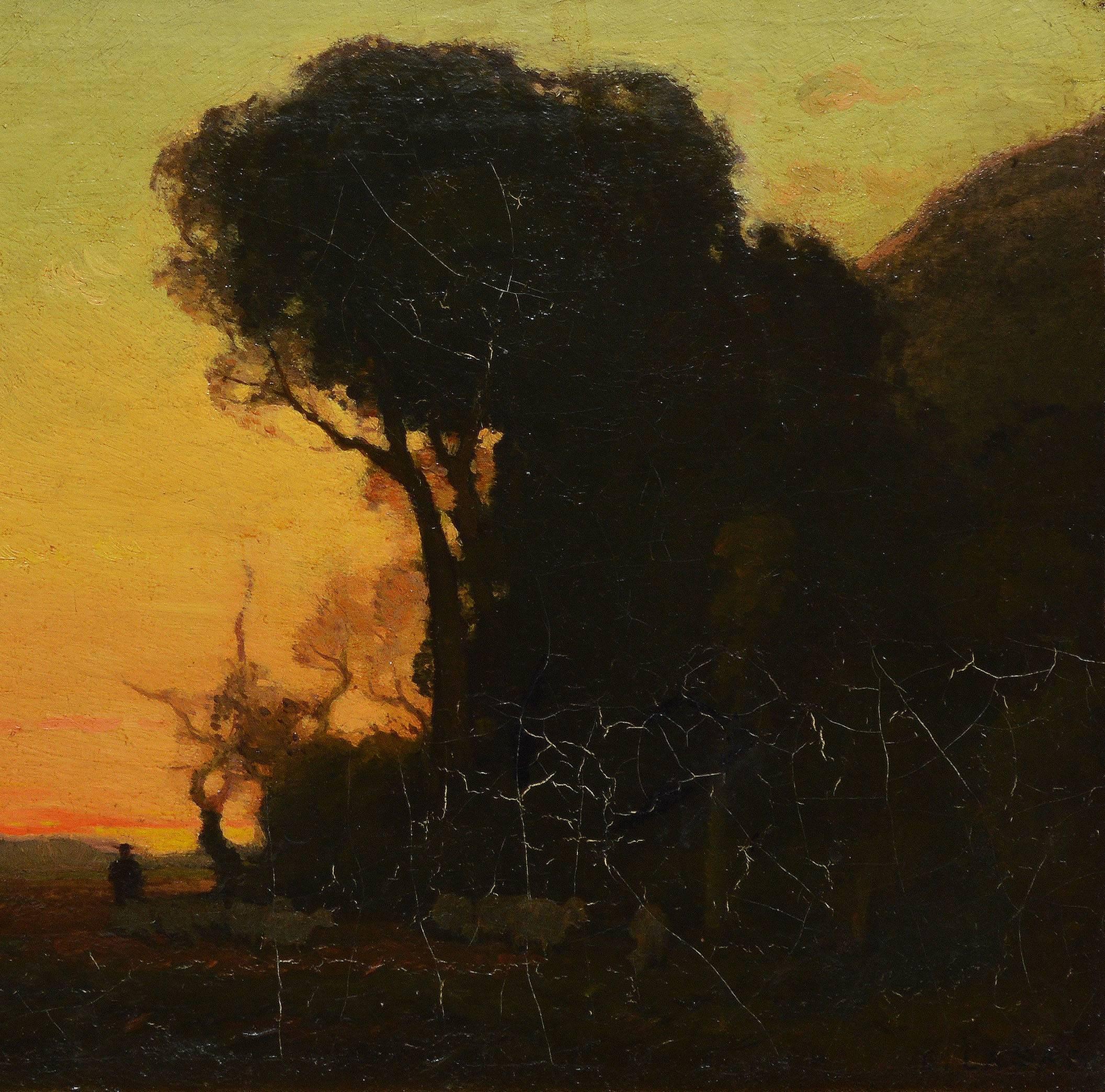 Tonalist Sunset Landscape with a Figure and Sheep by Charles Lasar  4
