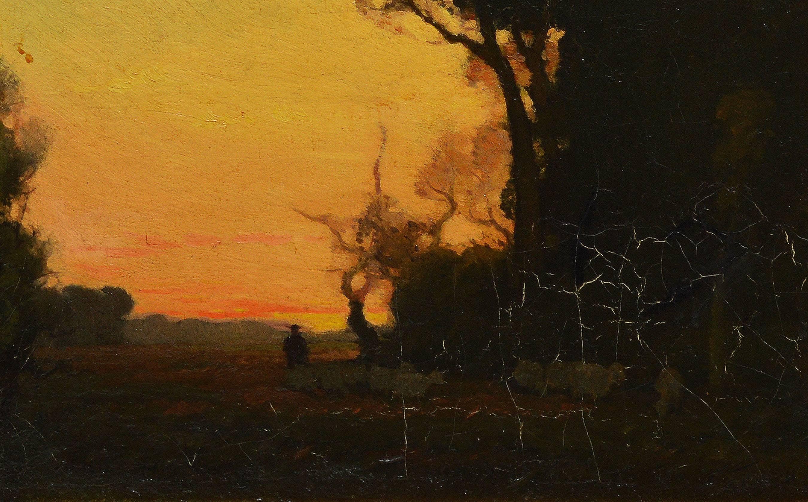 Tonalist Sunset Landscape with a Figure and Sheep by Charles Lasar  5