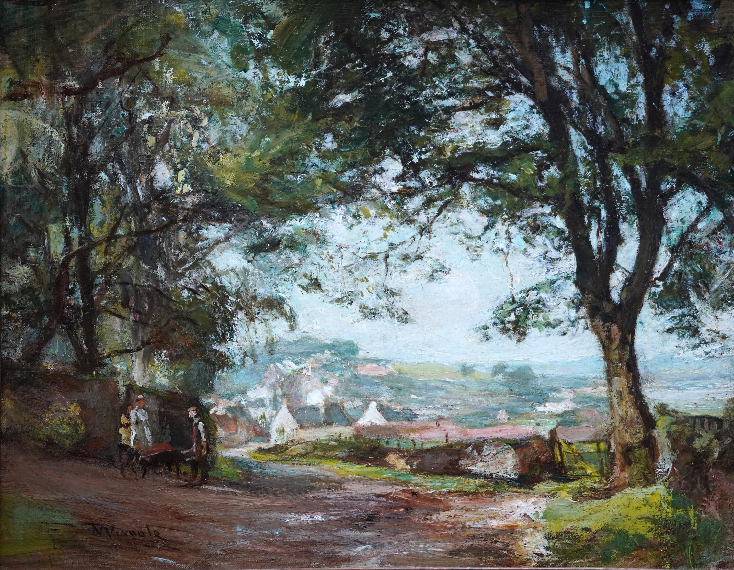 Landschaft mit Dorf - Schottische Edwardianische Impressionistische Kunst Ölgemälde – Painting von Charles Lawton Wingate