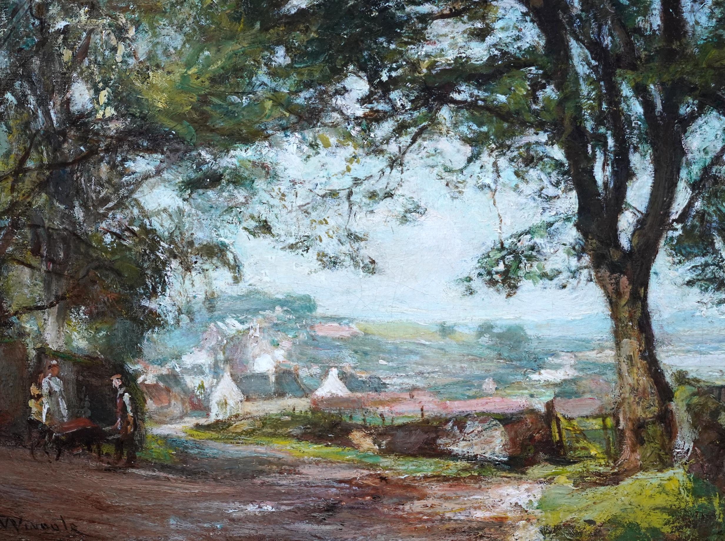 Landschaft mit Dorf - Schottische Edwardianische Impressionistische Kunst �Ölgemälde (Schwarz), Landscape Painting, von Charles Lawton Wingate