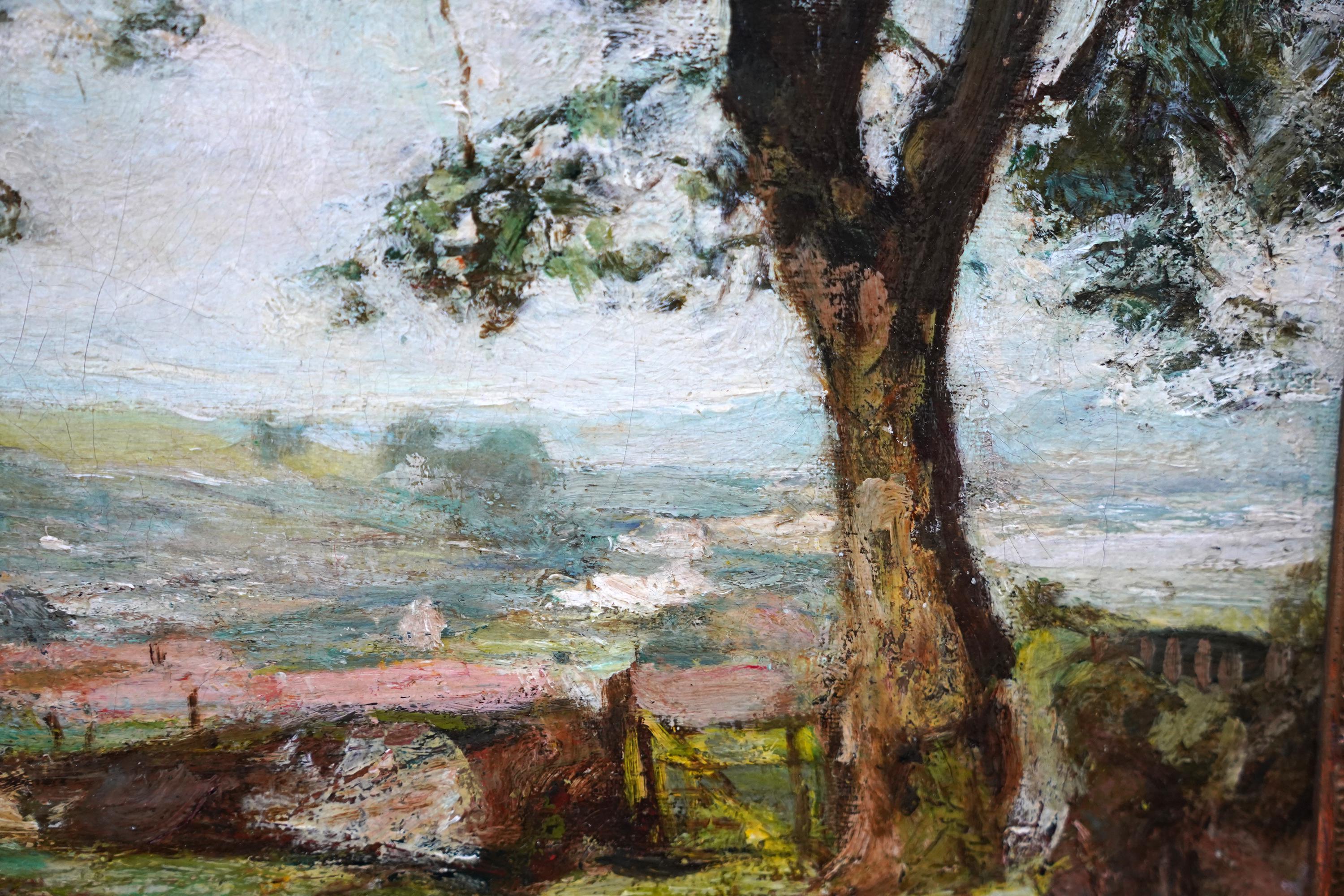 Landschaft mit Dorf - Schottische Edwardianische Impressionistische Kunst Ölgemälde im Angebot 3