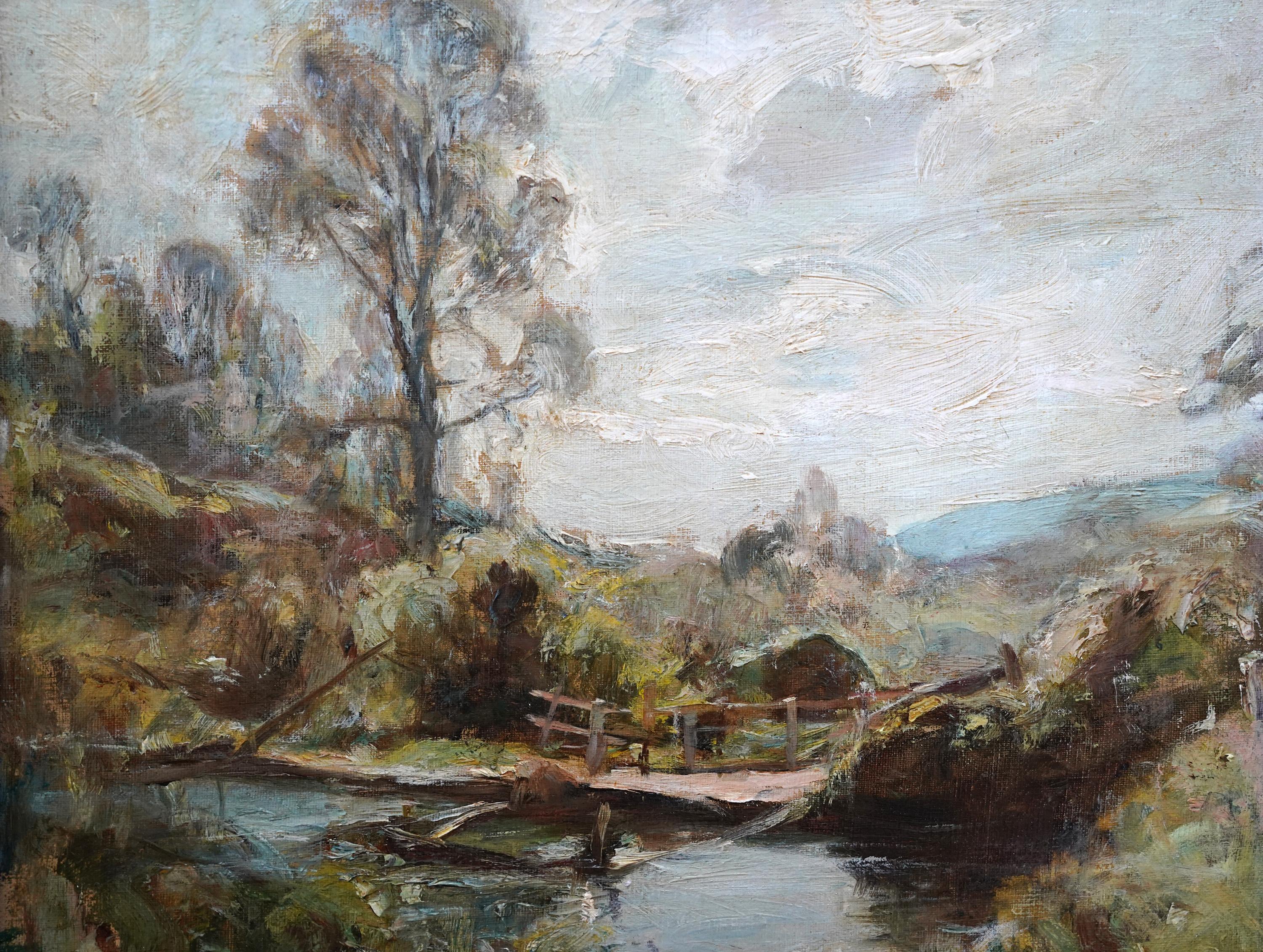 Paysage écossais - peinture à l'huile impressionniste écossaise victorienne Écosse - Gris Landscape Painting par Charles Lawton Wingate