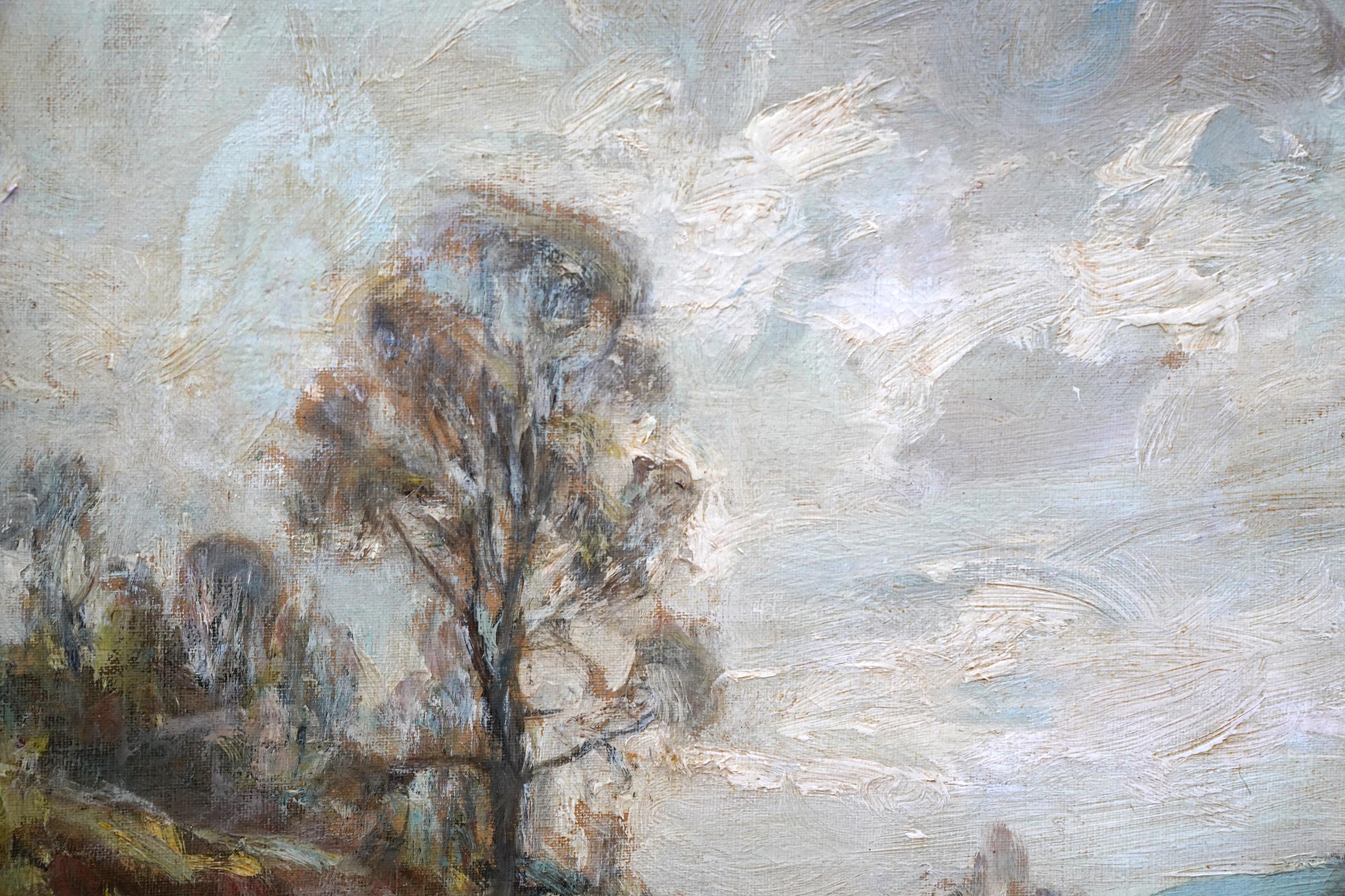 Cette ravissante peinture à l'huile impressionniste écossaise de l'époque victorienne est l'œuvre du célèbre artiste Sir Charles Lawton Wingate. Peinte vers 1890, la composition représente une vue d'un bassin vers un petit pont et la campagne