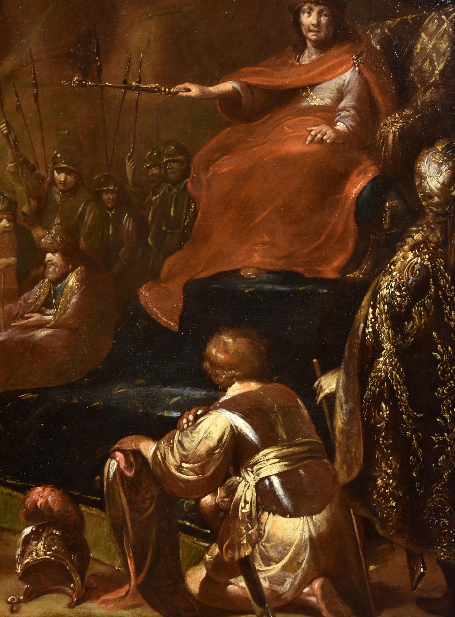 Antichità Castelbarco SRLS is proud to present:

Charles le Brun (Paris 1619 - 1690) Circle of
Alexander the Great seated on throne gives audience to satraps of the empire
Oil on canvas (90 x 142 cm. - In frame 114 x 168 cm.)

The composition