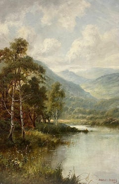 Feines viktorianisches Ölgemälde, schottische Lochszene, Highland Landscape, signiert