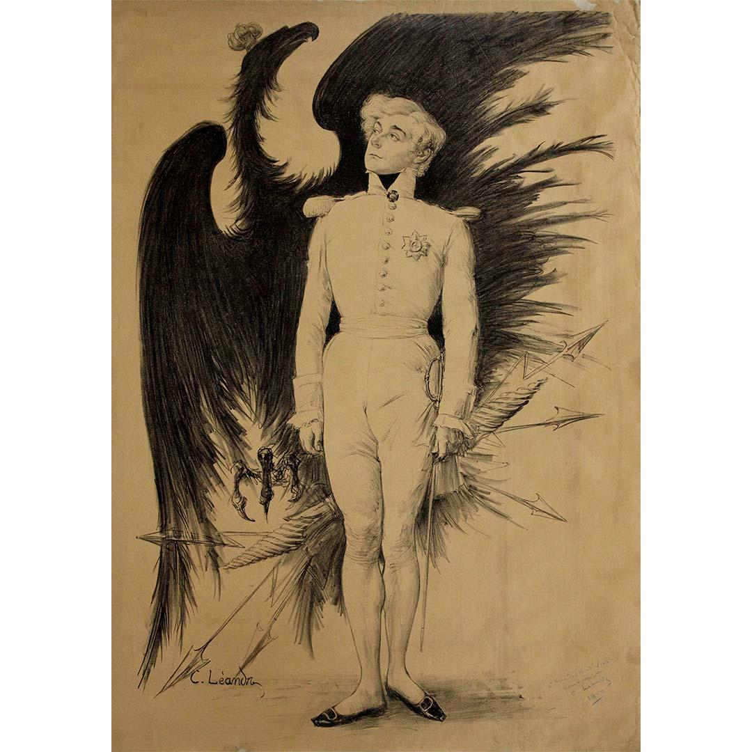 Diese Original-Lithografie Le Roi de Rome - L'Aiglon von 1899 des bekannten französischen Illustrators und Karikaturisten Charles Léandre ist ein seltenes und stimmungsvolles Werk aus der Zeit der Belle Époque. Léandre, der für seine meisterhaften