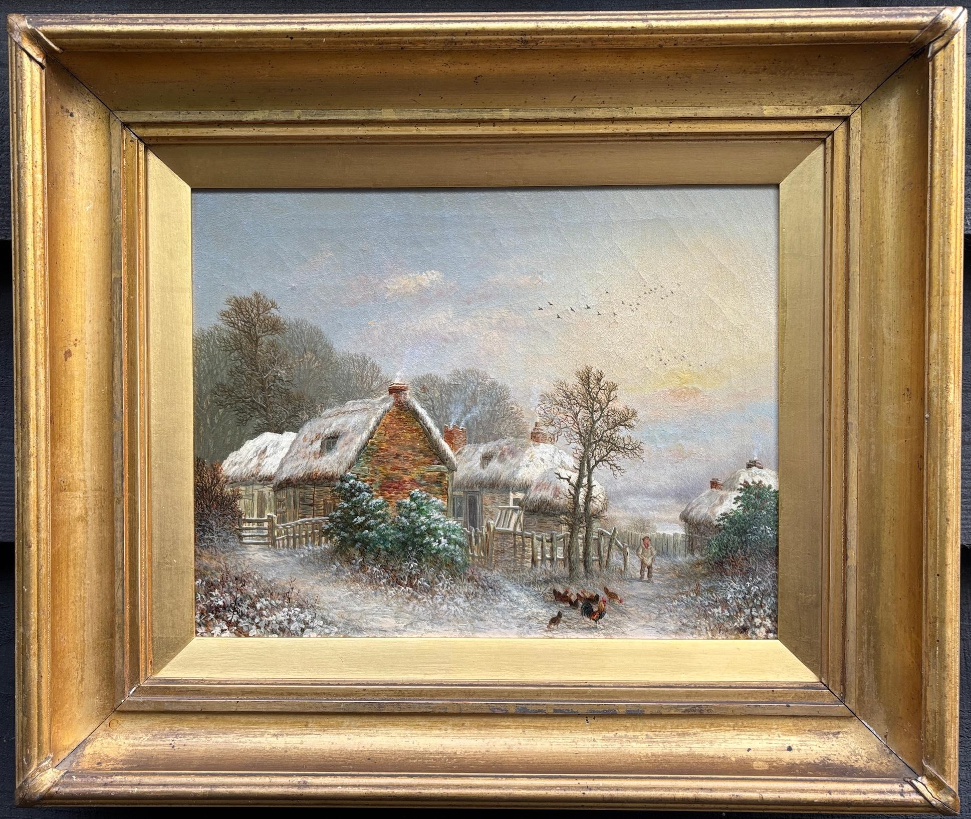 Landscape Painting de Charles Leaver - Escenas de aldeas inglesas del siglo XIX en la exposición, con casas de campo, gallinas y hombres