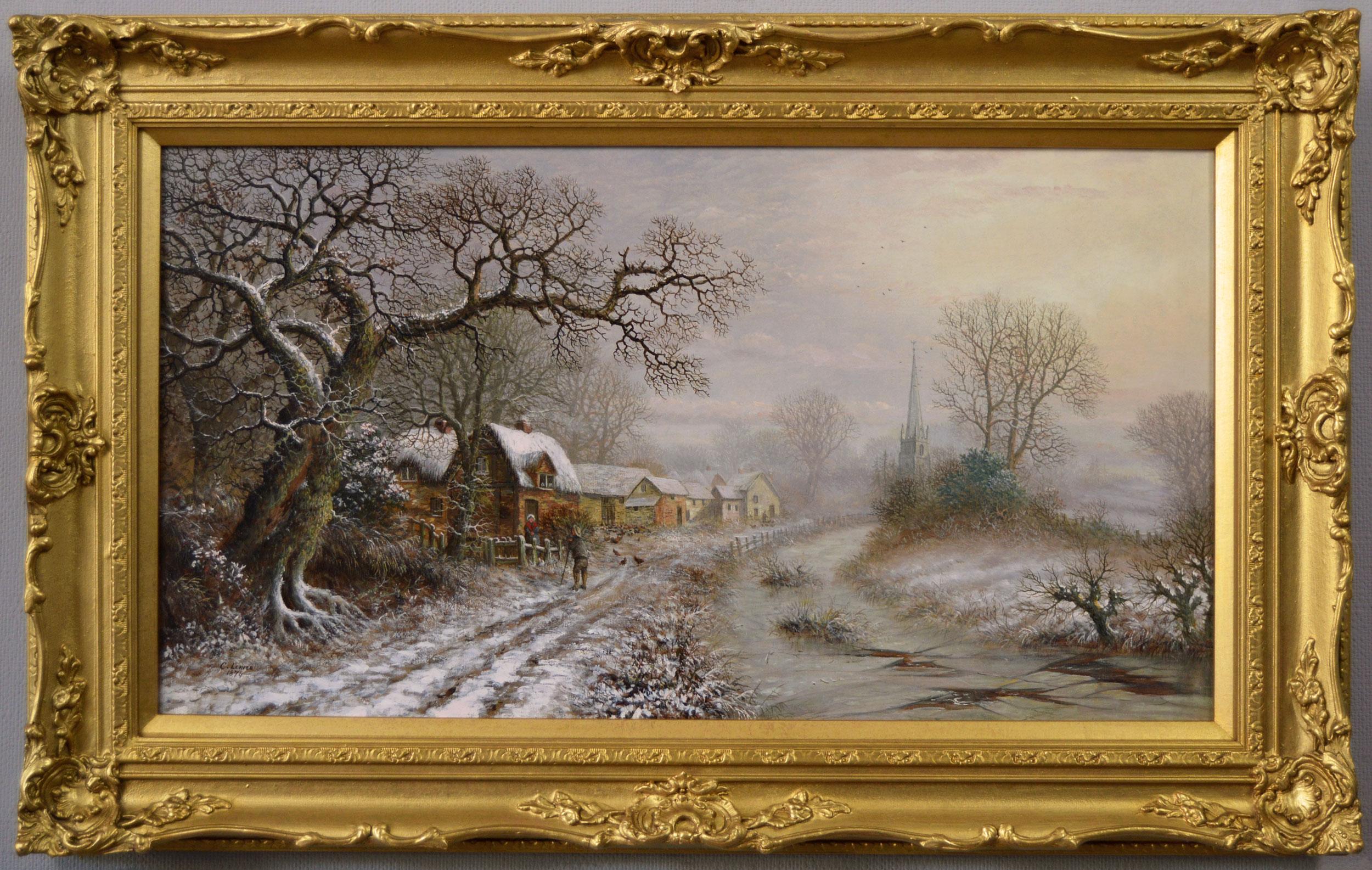19th Century winter landscape oil painting of Kings Norton, Warwickshire
