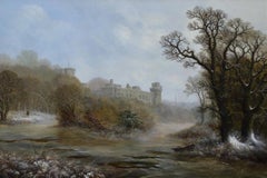 19th Century winter landscape oil painting of Warwick Castle