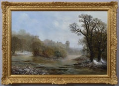 19th Century winter landscape oil painting of Warwick Castle 