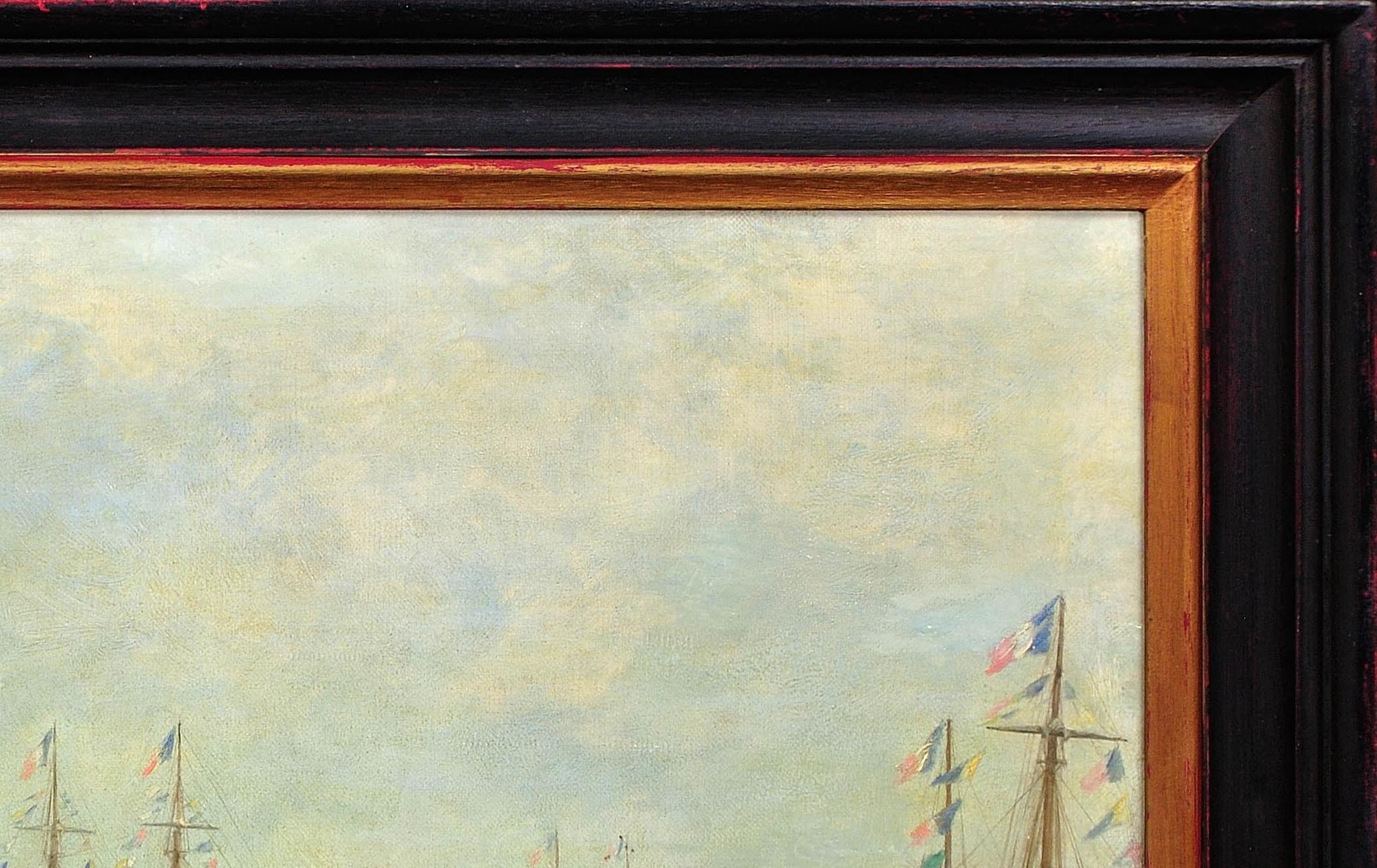 Conmemoraciones del Día de la Bastilla en el Puerto Pintura al óleo naval francesa original de la década de 1880 en venta 15
