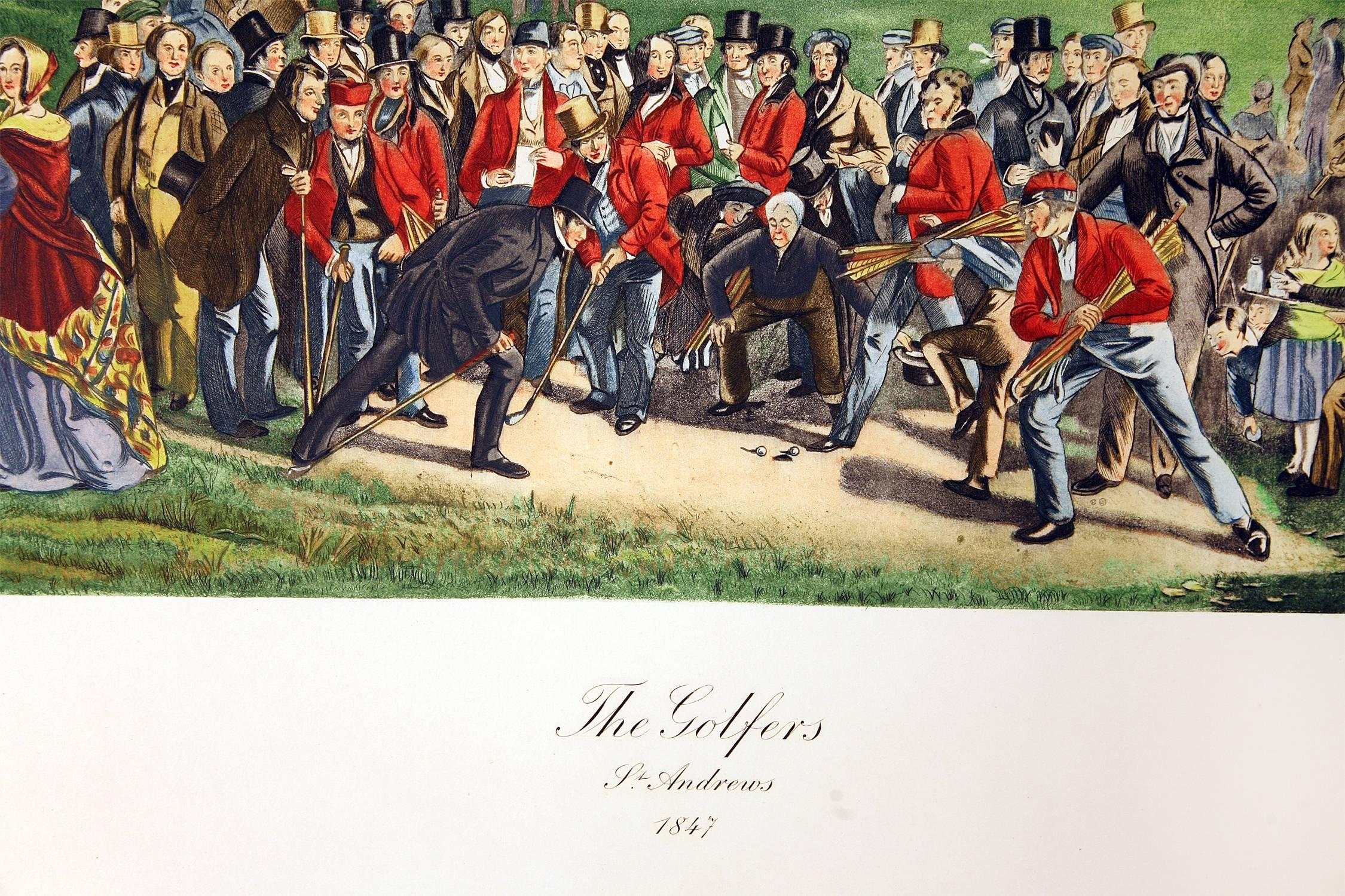 Tournoi de golf du début de l'année à St. Andrews, Écosse - Beige Landscape Print par Charles Lees