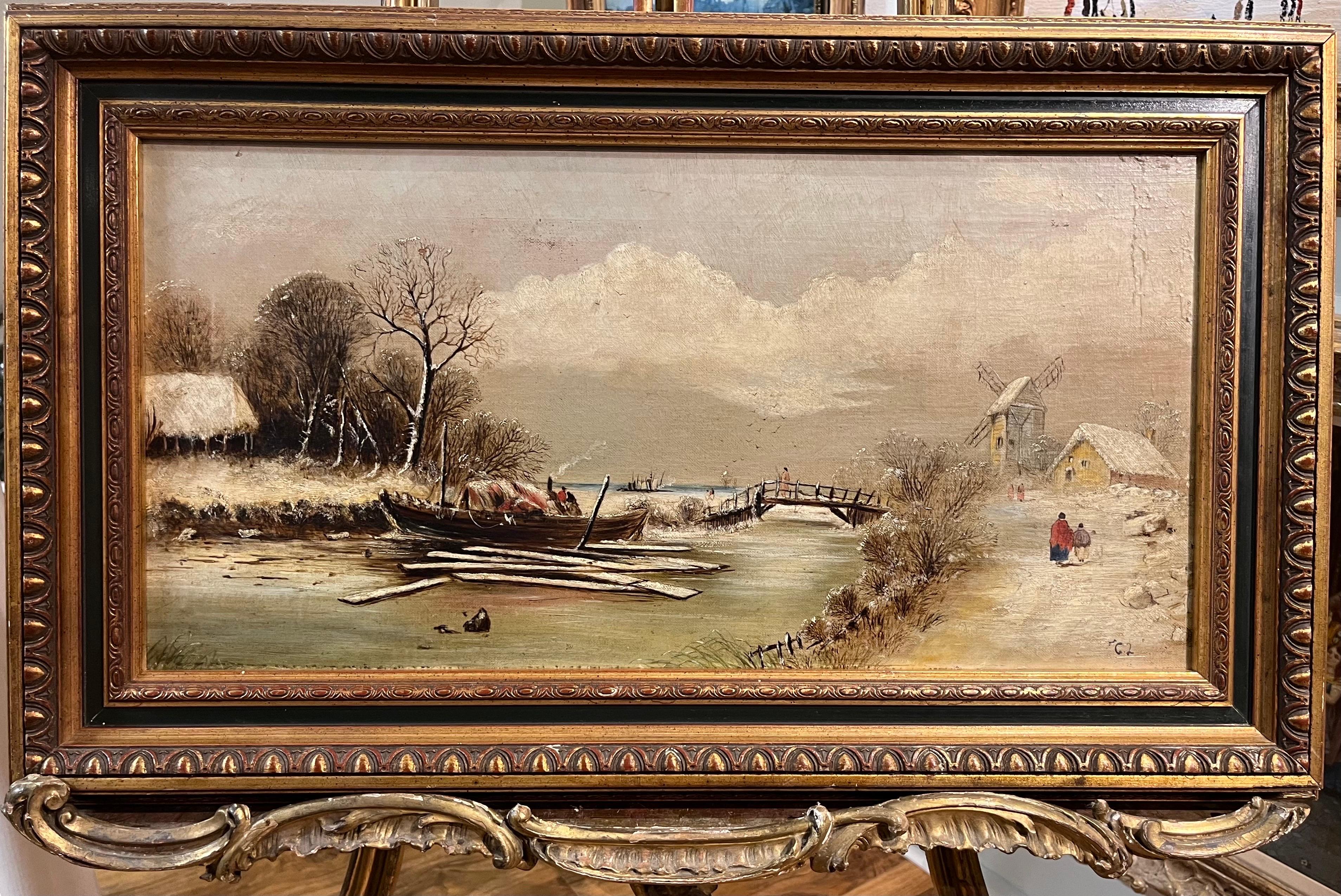 Landscape Painting de Charles Leickert  - PINTURA AL ÓLEO Firmado C L  VIEJO MAESTRO PINTOR Siglo XIX ESCUELA BELGA
