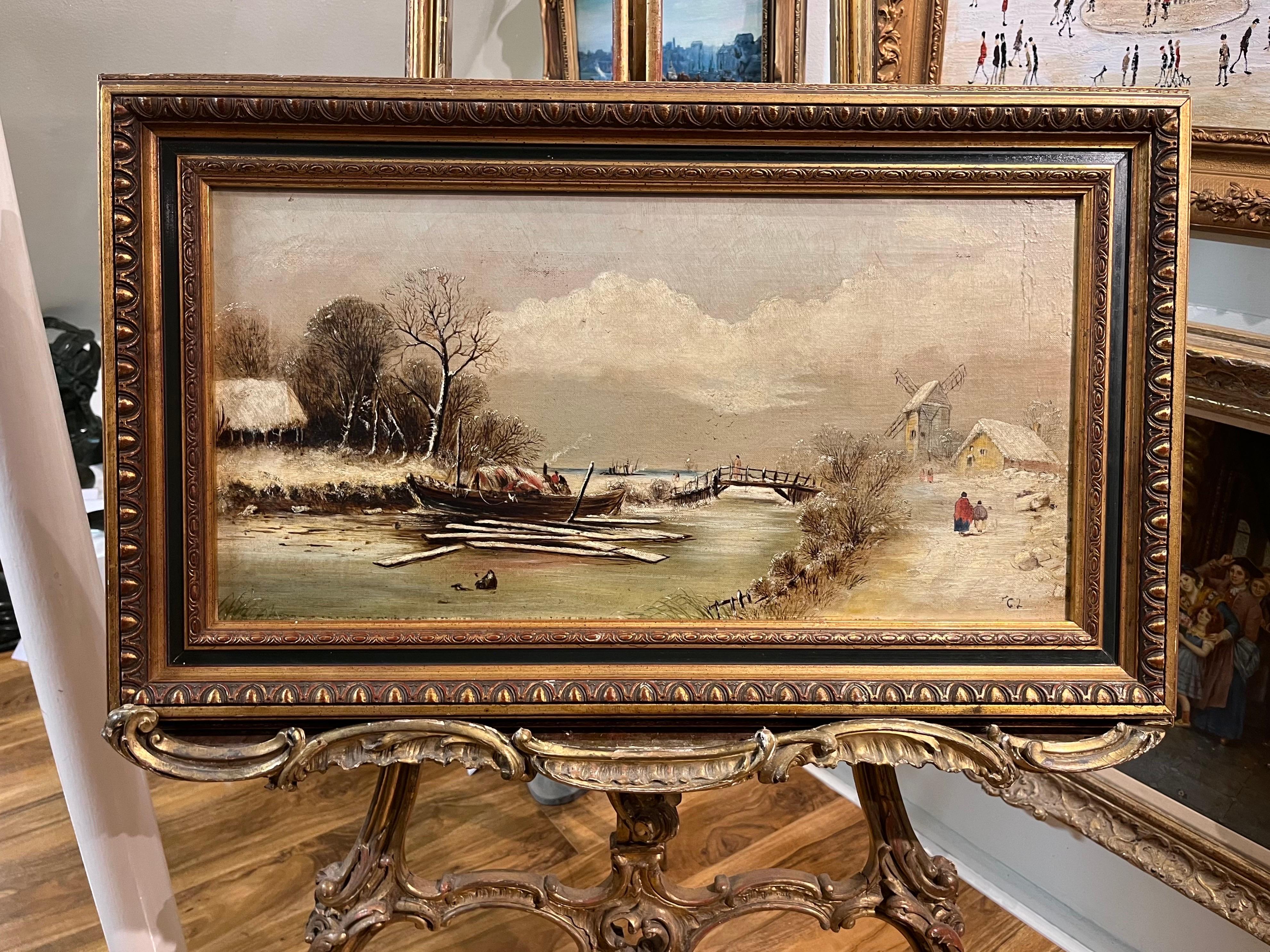 PINTURA AL ÓLEO Firmado C L  VIEJO MAESTRO PINTOR Siglo XIX ESCUELA BELGA - Landscape Painting Marrón de Charles Leickert 