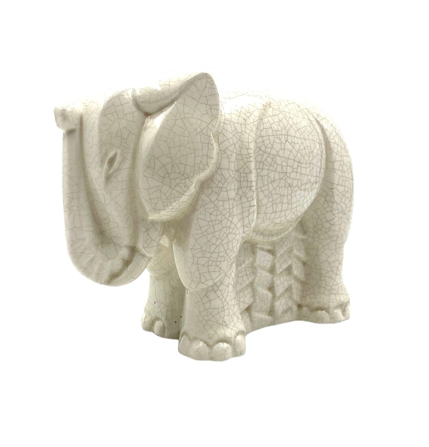 Ceramic Charles Lemanceau, Art Déco Cubist Elephant, Saint-Clement, France, 1930 For Sale