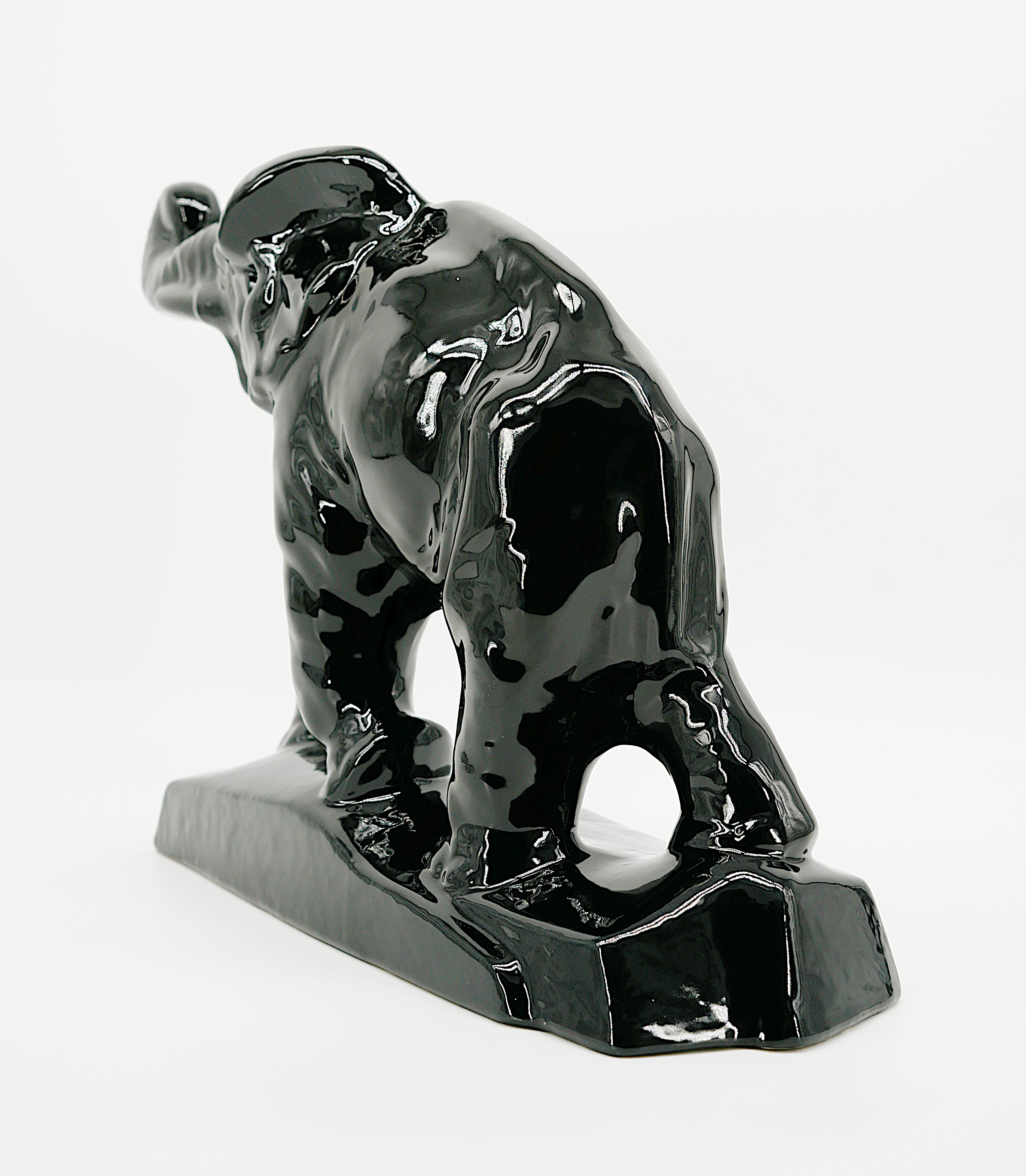 Ceramic Charles LEMANCEAU Art Deco Elephant Sculpture, France, 1920 For Sale