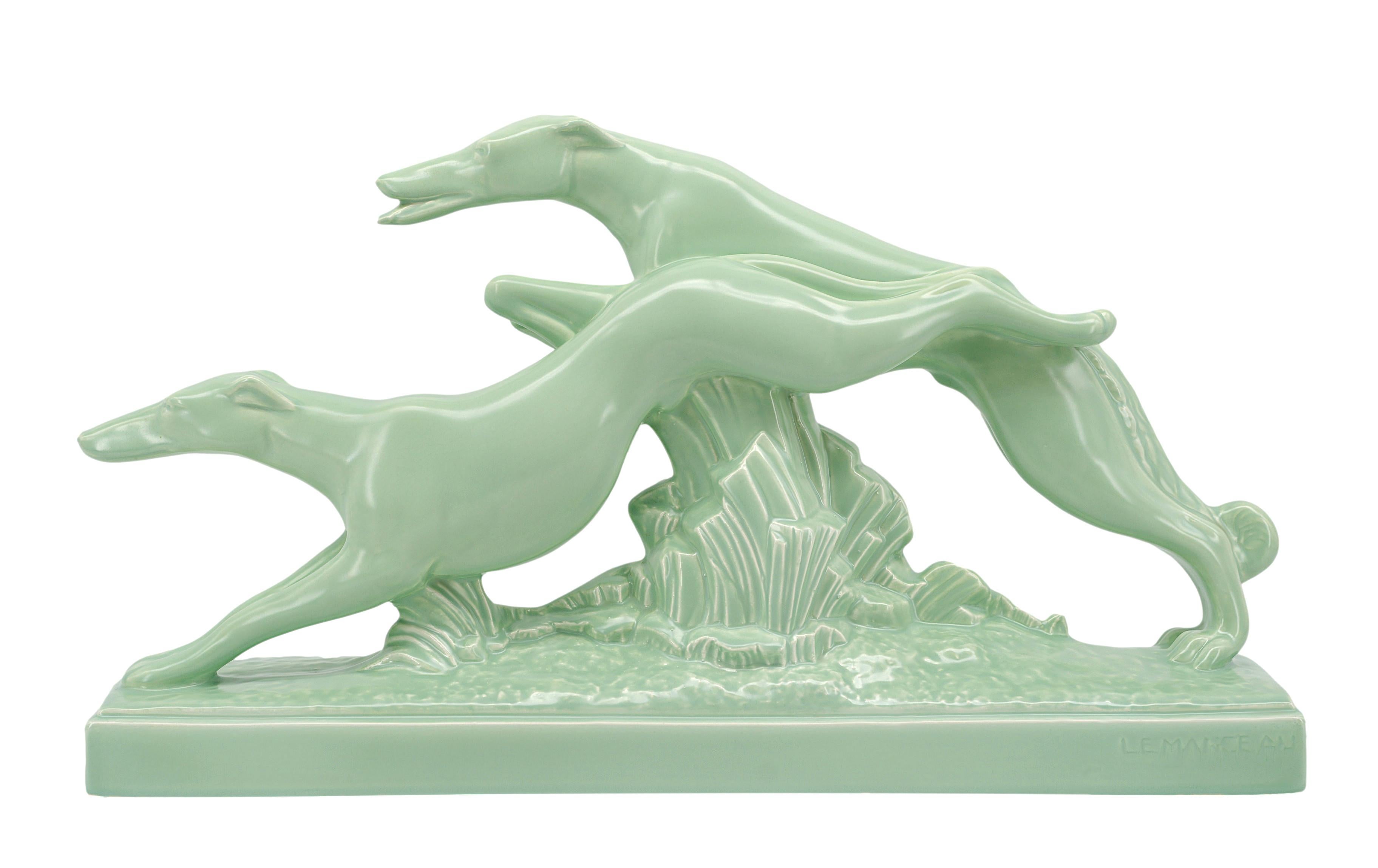 Charles LEMANCEAU Keramik-Keramik- Greyhound-Couple, Paar, 1920 im Angebot 4
