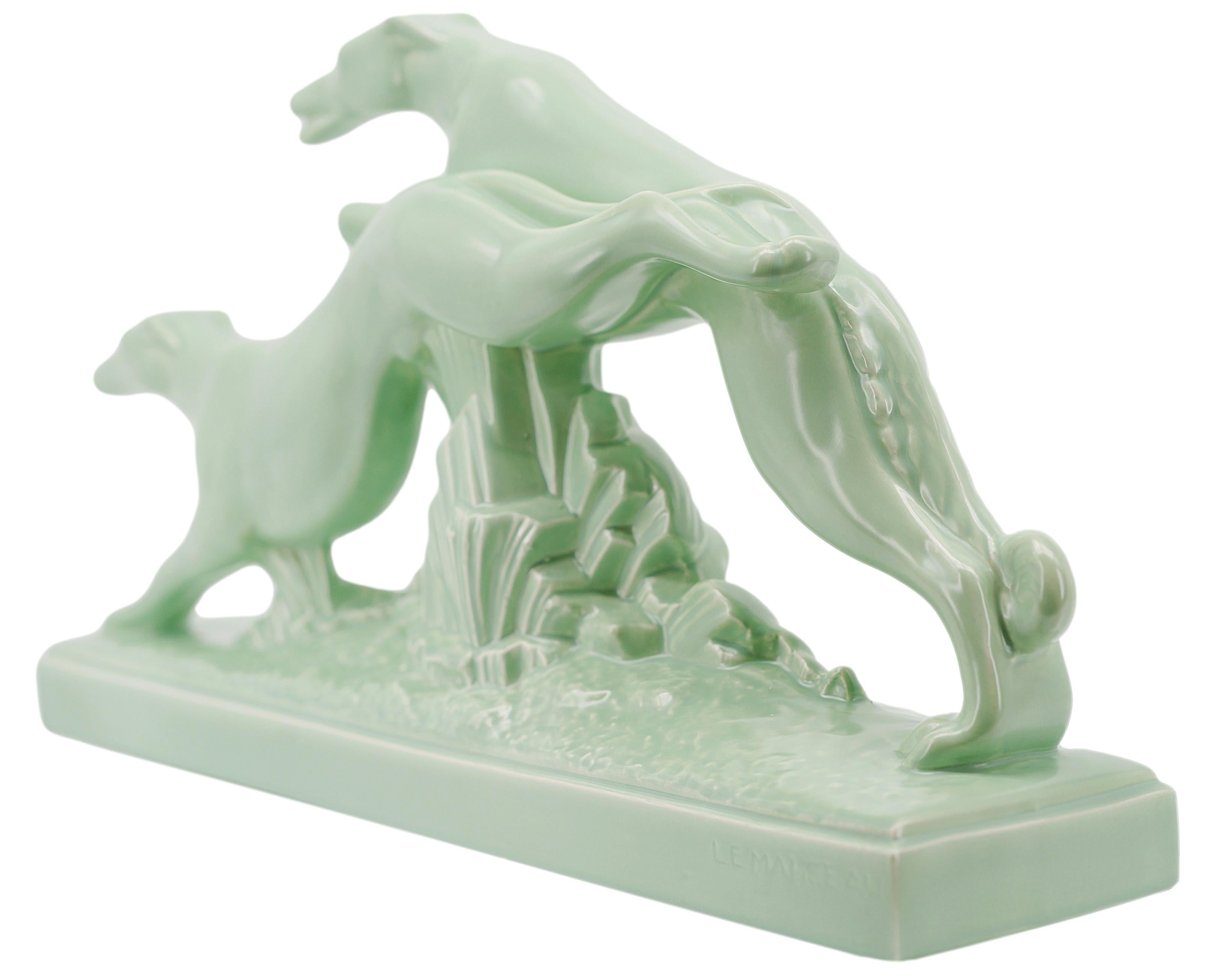 Charles LEMANCEAU Keramik-Keramik- Greyhound-Couple, Paar, 1920 im Angebot 2
