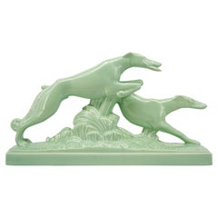 Antique Charles LEMANCEAU Ceramic Greyhound Couple, 1920