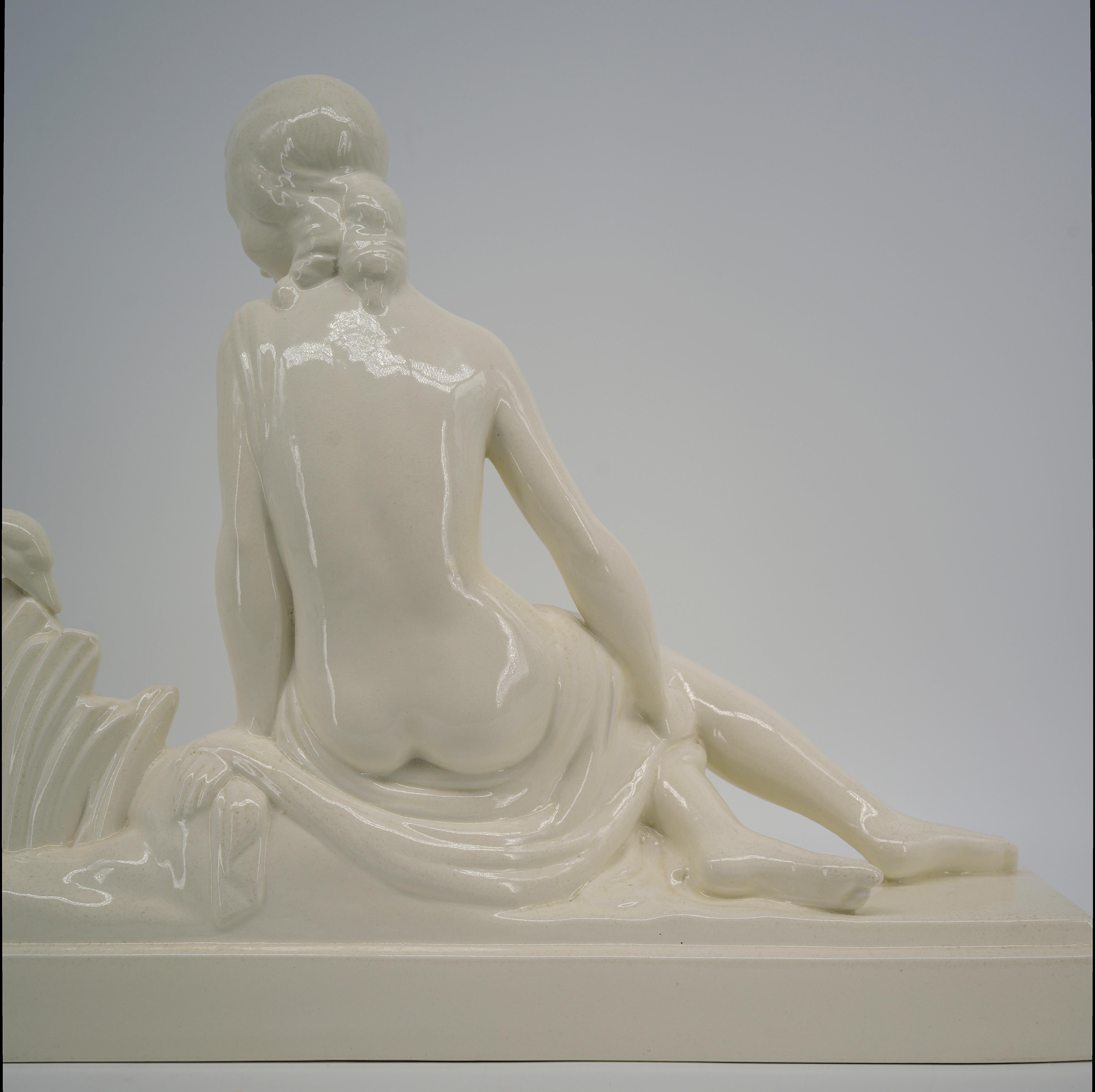 Charles Lemanceau Scultura di Leda e il Cigno in ceramica, 1920 in vendita 3