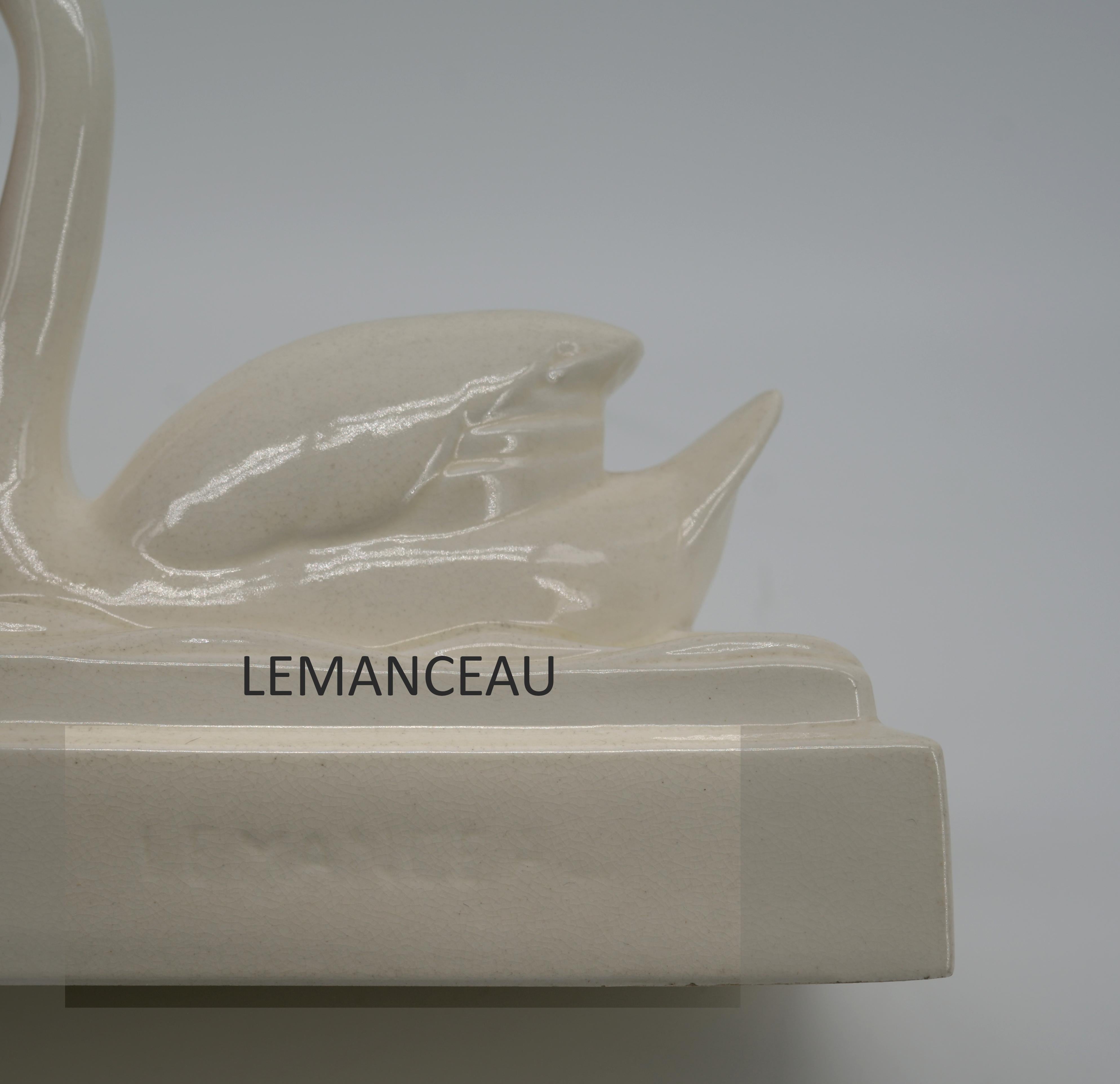 Charles Lemanceau Scultura di Leda e il Cigno in ceramica, 1920 in vendita 4
