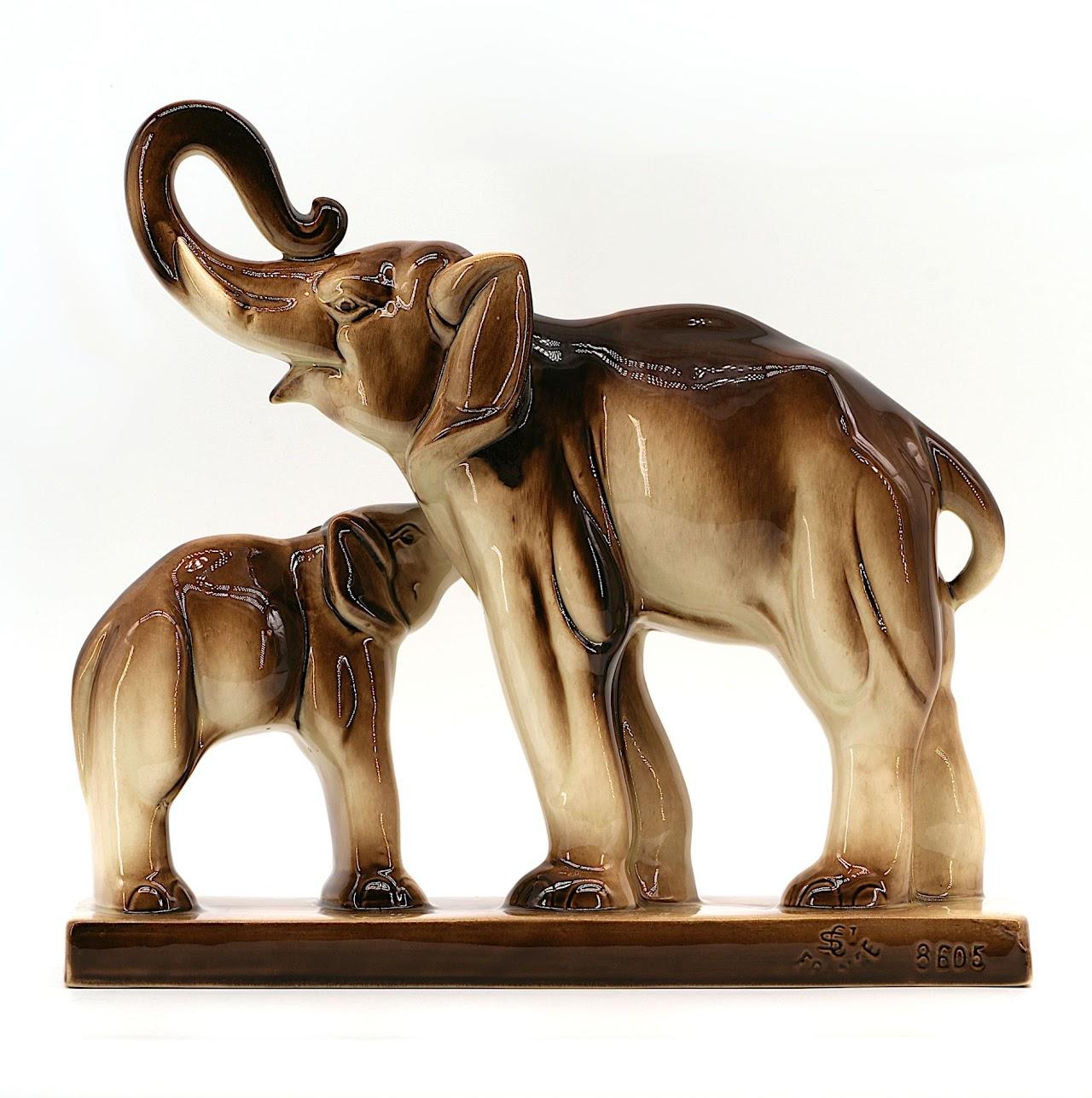 French Charles Lemanceau Elephants Mother and Child, 1920 For Sale