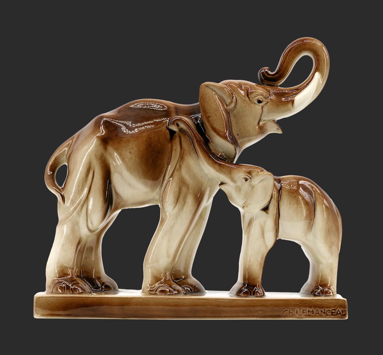 Charles Lemanceau Elephants Mother and Child, 1920 In Excellent Condition For Sale In Saint-Amans-des-Cots, FR