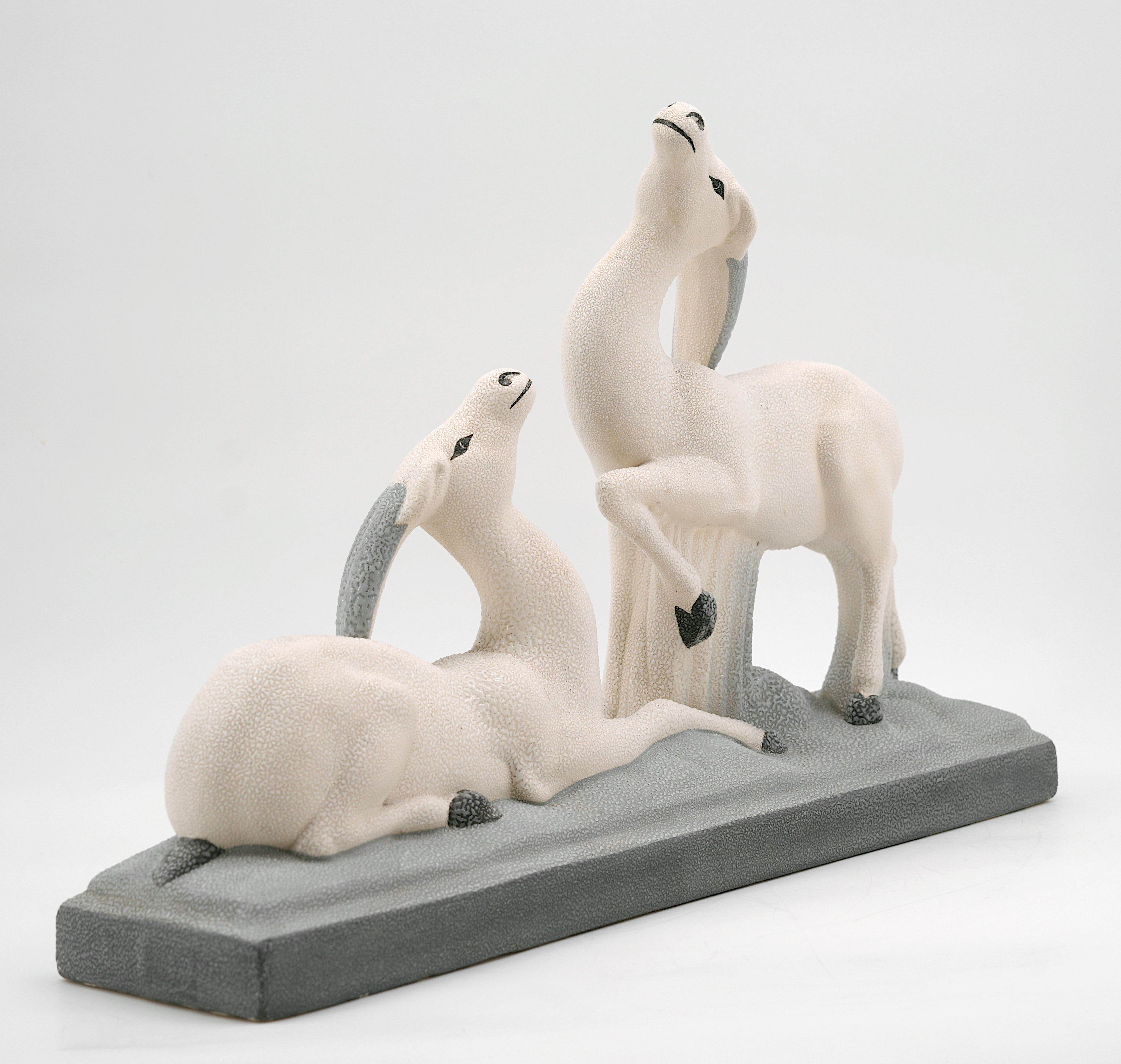Charles Lemanceau French Art Deco Antelope Couple, 1920 In Good Condition For Sale In Saint-Amans-des-Cots, FR