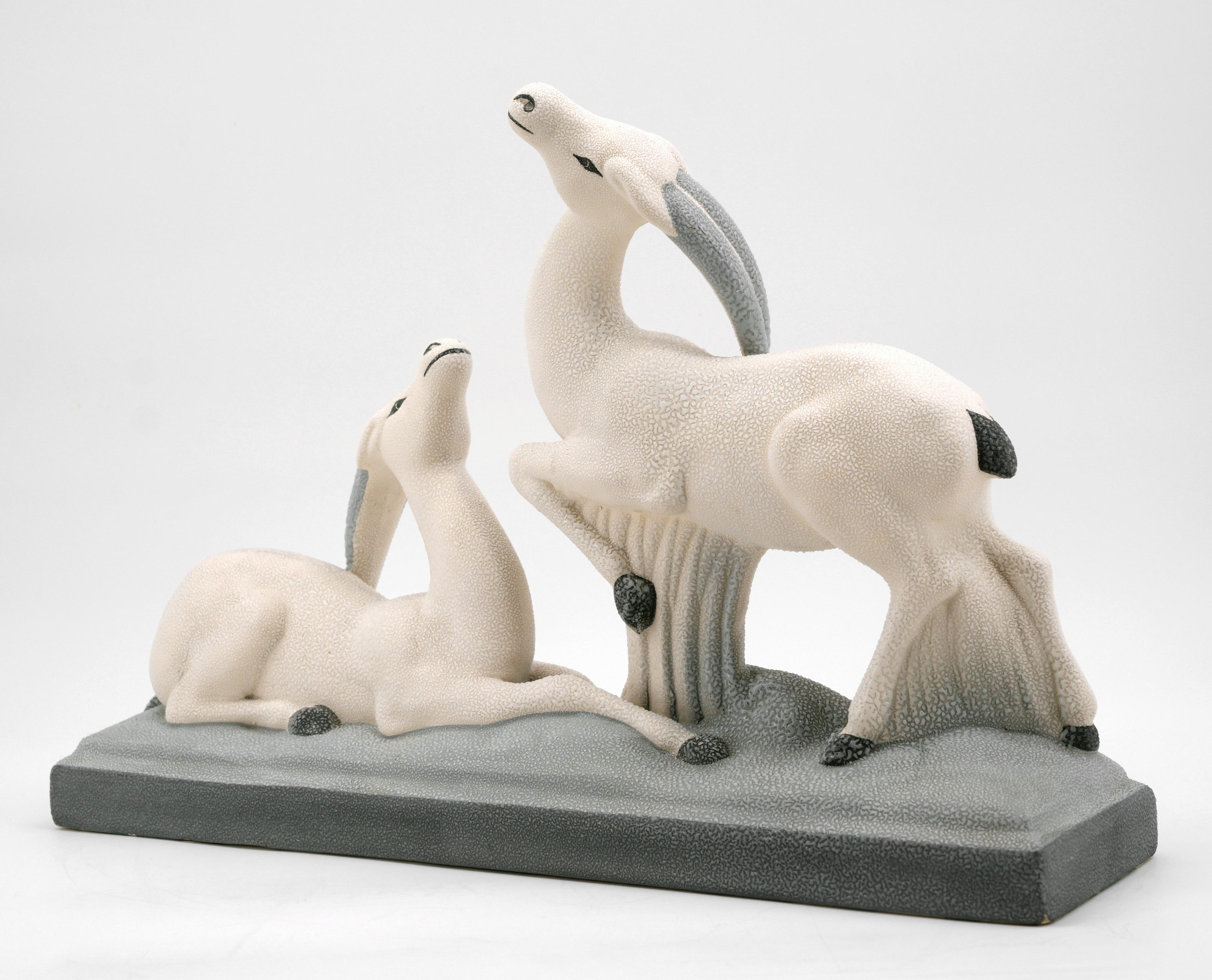 Early 20th Century Charles Lemanceau French Art Deco Antelope Couple, 1920 For Sale