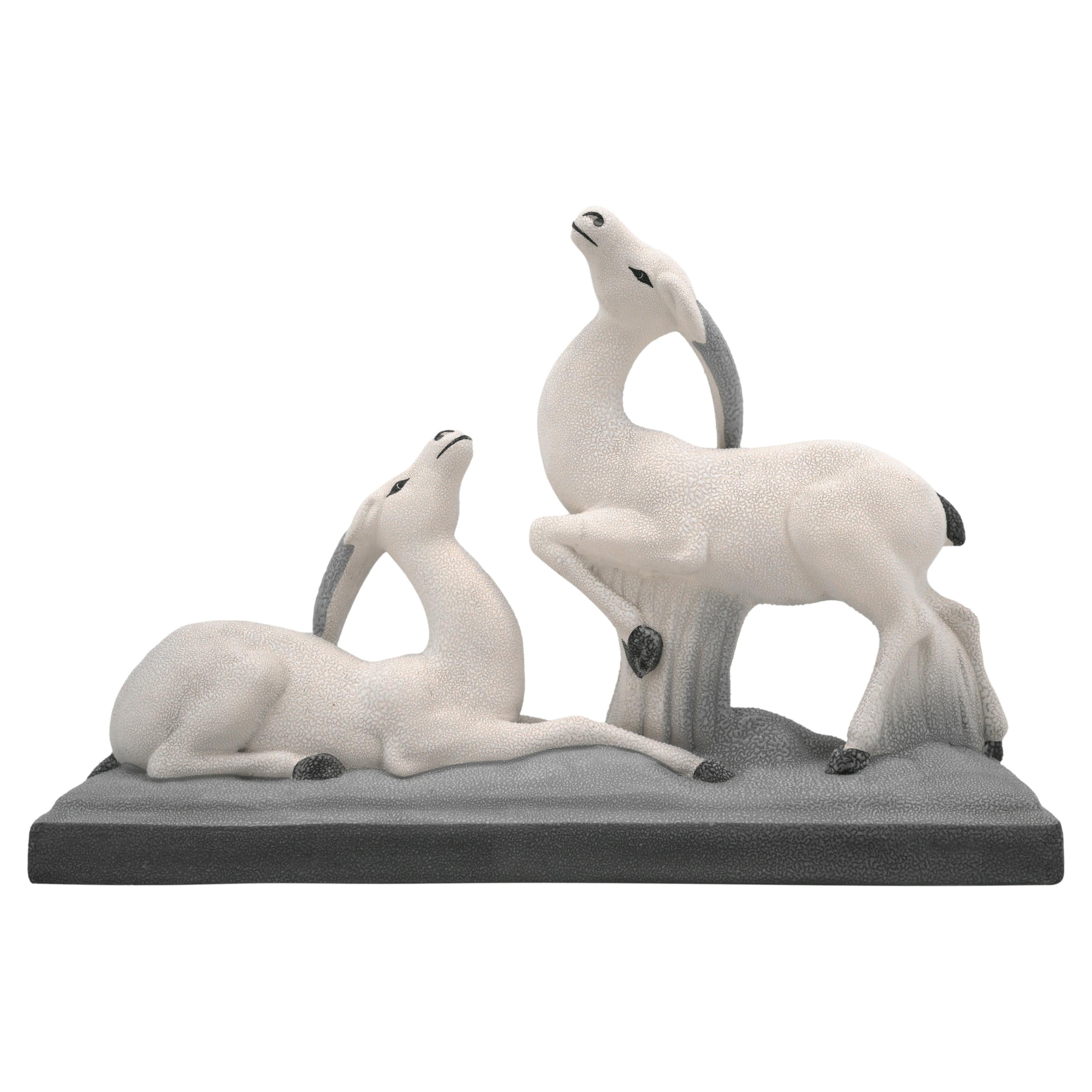 Charles Lemanceau French Art Deco Antelope Couple, 1930s For Sale