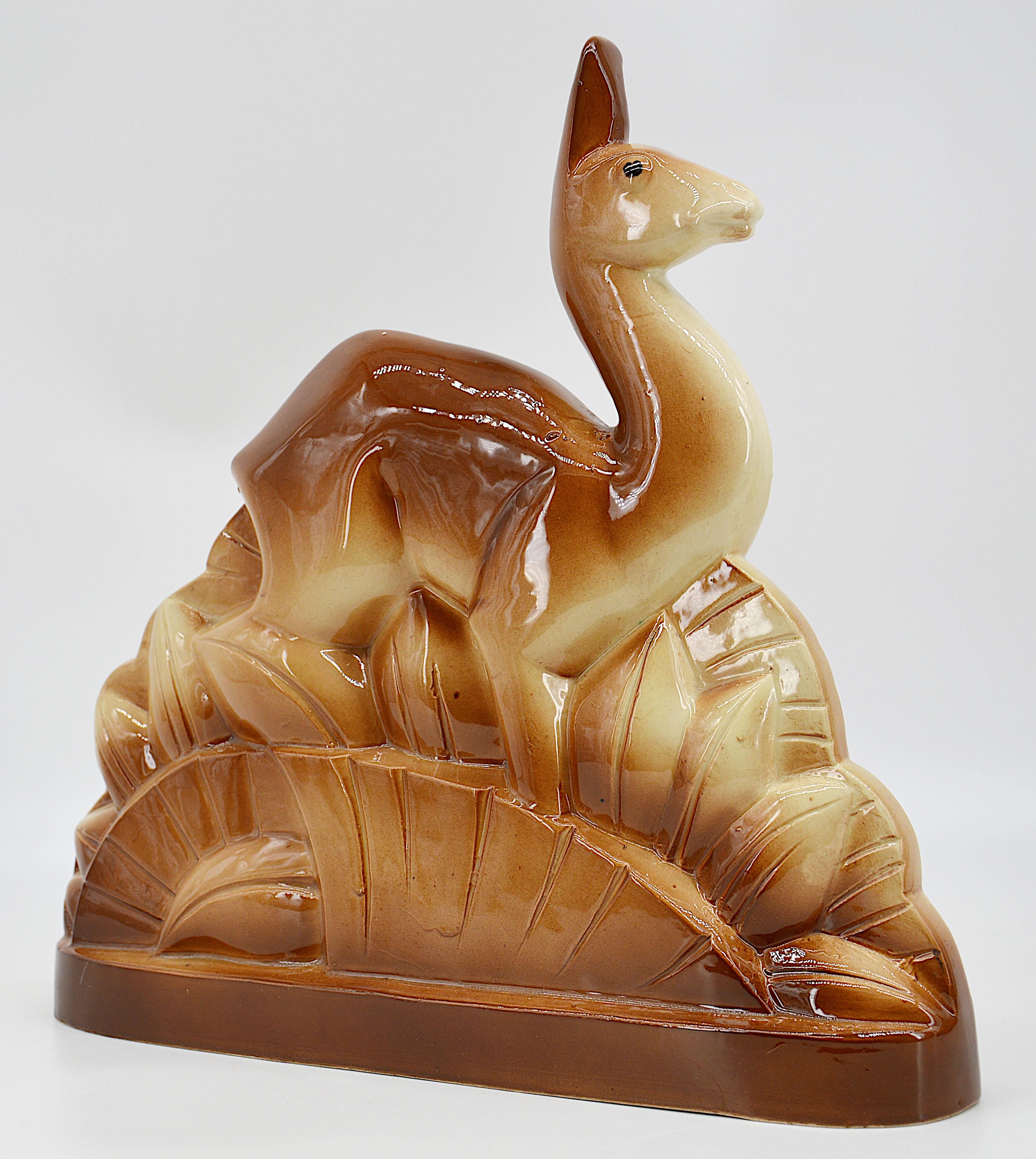 Mid-20th Century Charles Lemanceau French Art Deco Big Lama Statue, 1930s For Sale