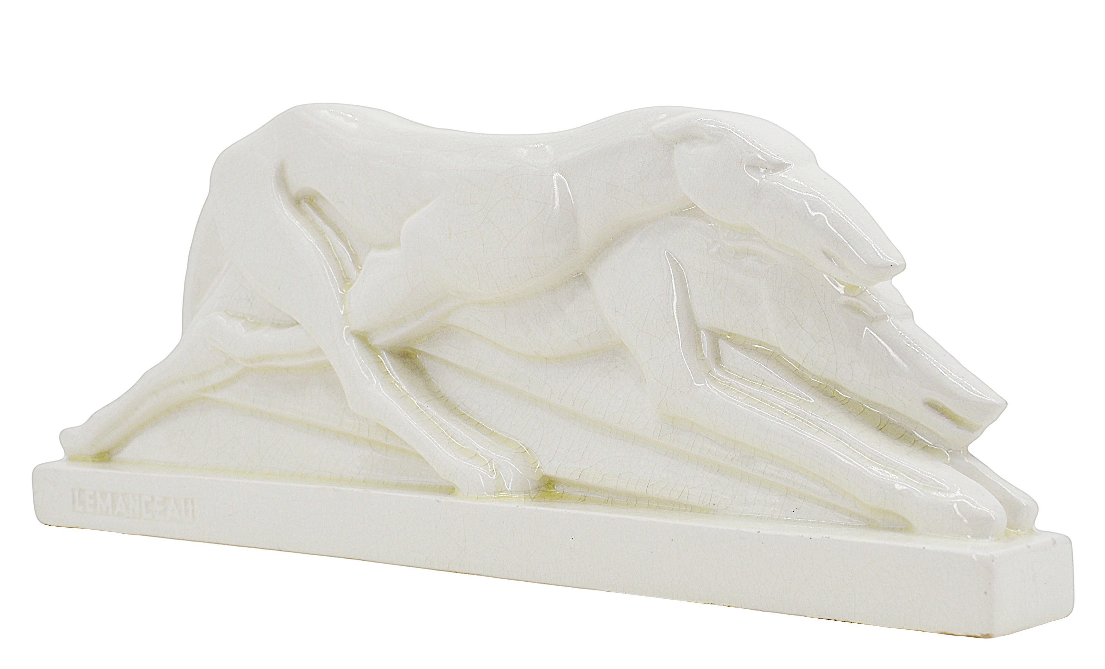 Charles Lemanceau French Art Deco Borzoi Greyhound Couple, 1930s In Good Condition In Saint-Amans-des-Cots, FR