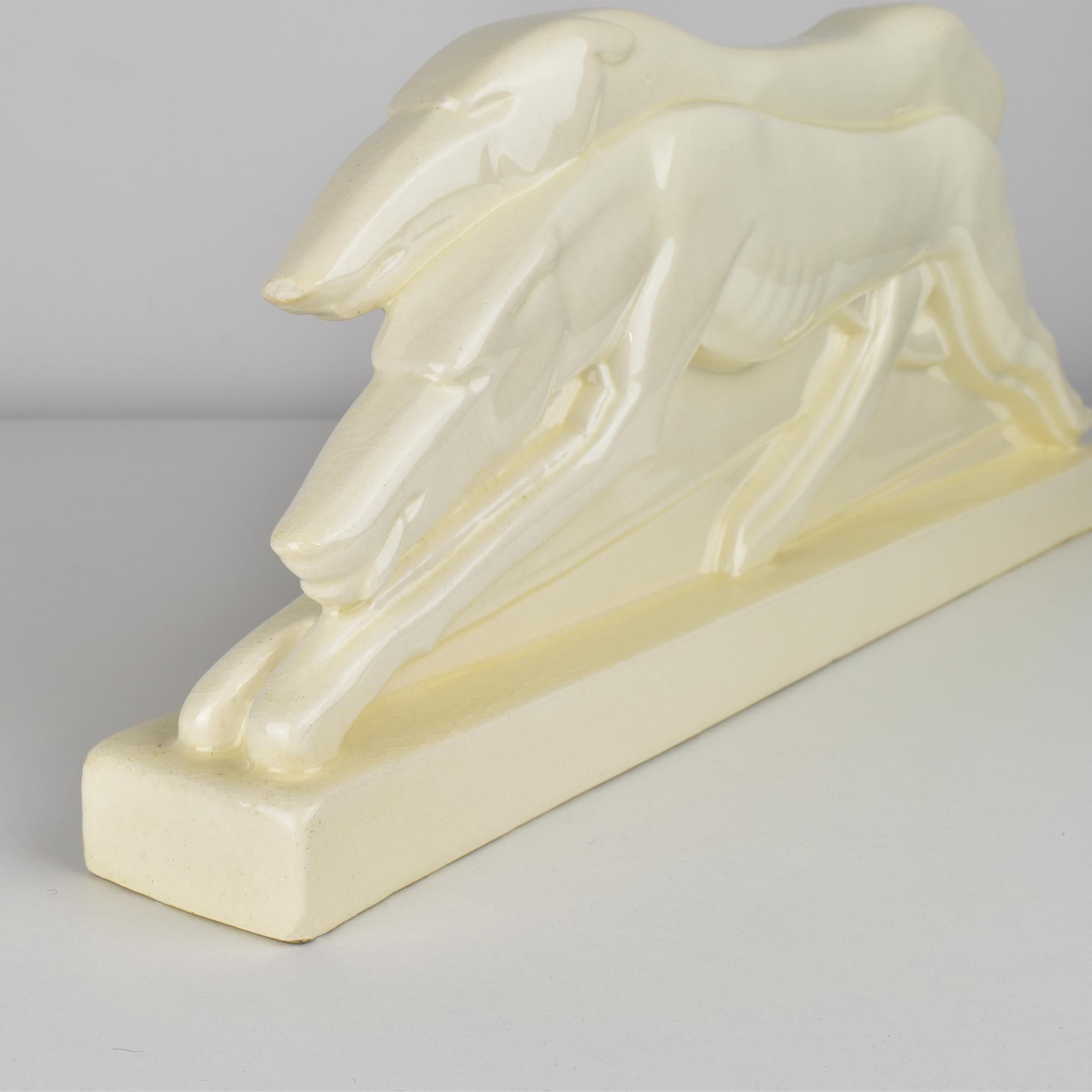 Charles Lemanceau French Art Deco Borzoi Greyhound Couple, 1930s Majolica For Sale 8