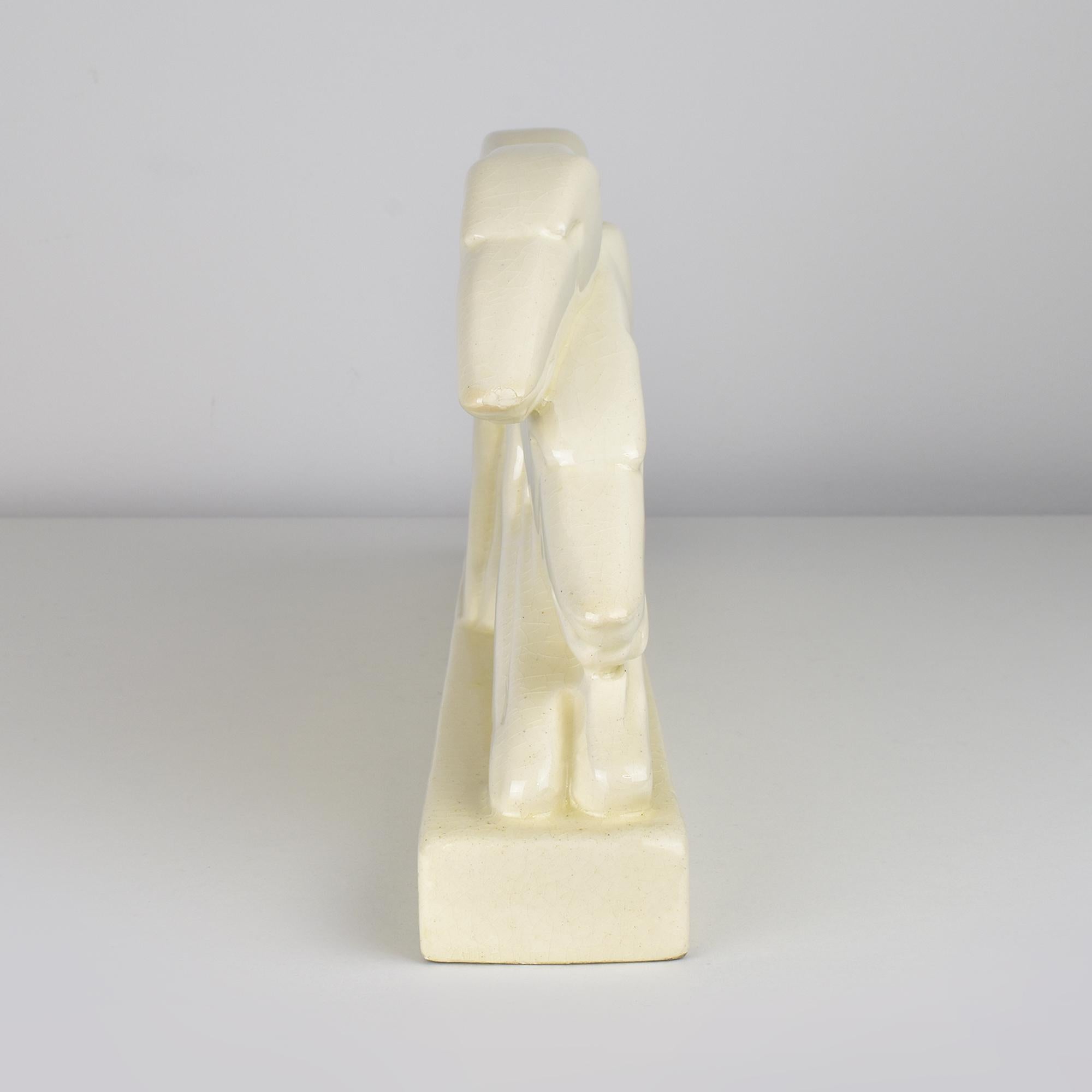 Mid-20th Century Charles Lemanceau French Art Deco Borzoi Greyhound Couple, 1930s Majolica For Sale