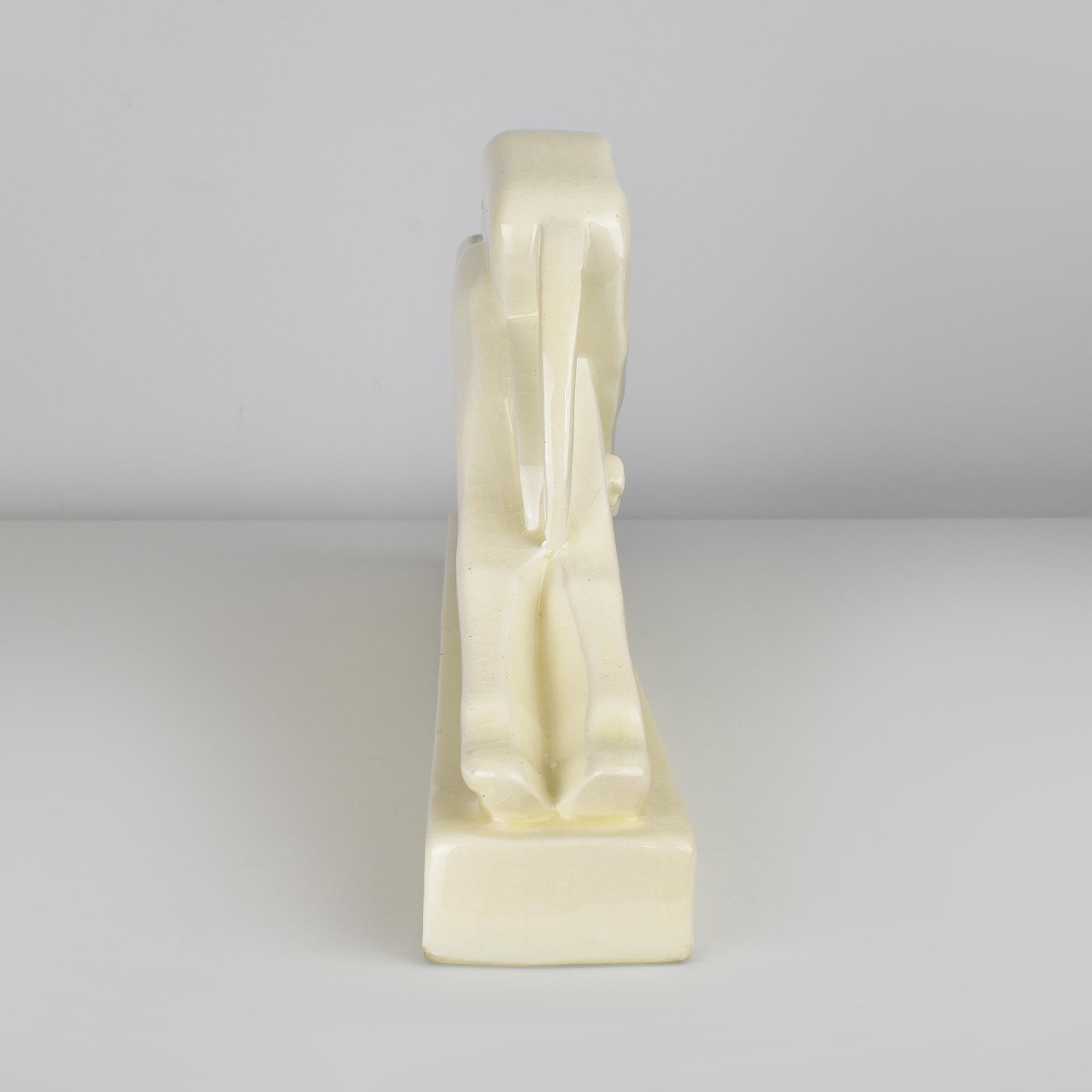 Ceramic Charles Lemanceau French Art Deco Borzoi Greyhound Couple, 1930s Majolica For Sale