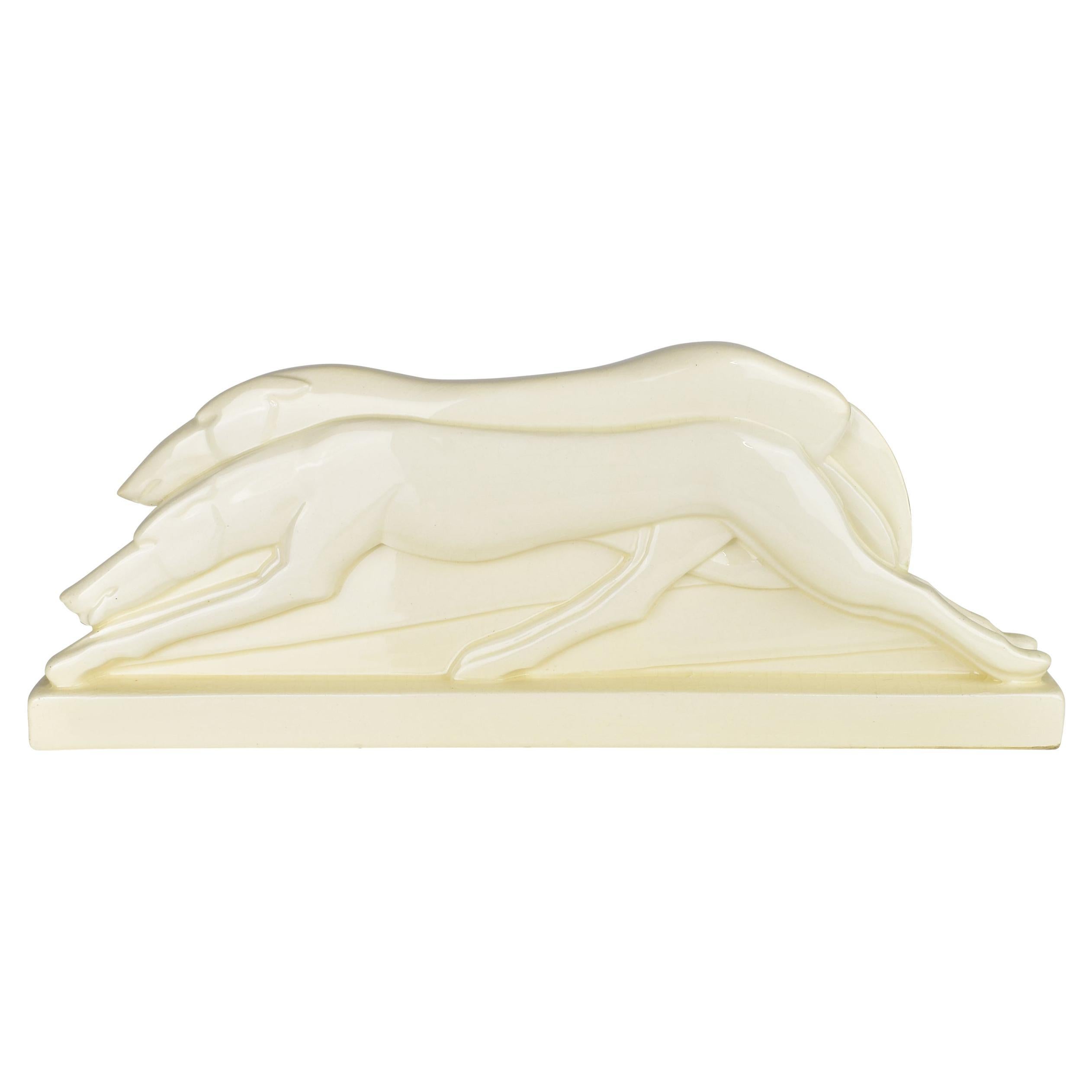 Charles Lemanceau French Art Deco Borzoi Greyhound Couple, 1930s Majolica