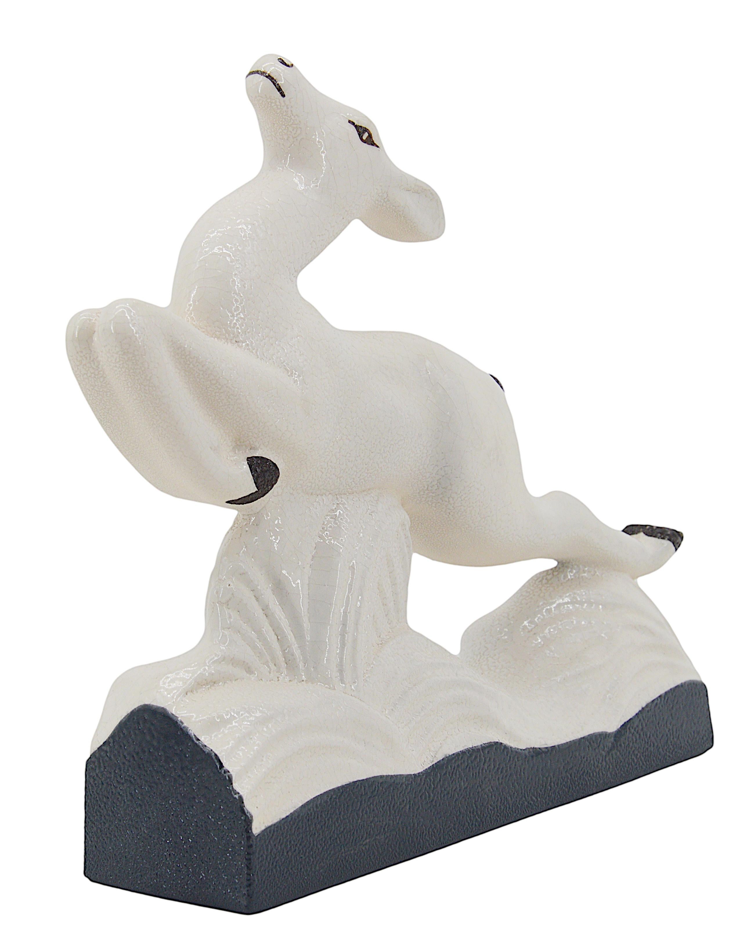 Charles Lemanceau French Art Deco Ceramic Antelope 1920 (Art déco) im Angebot