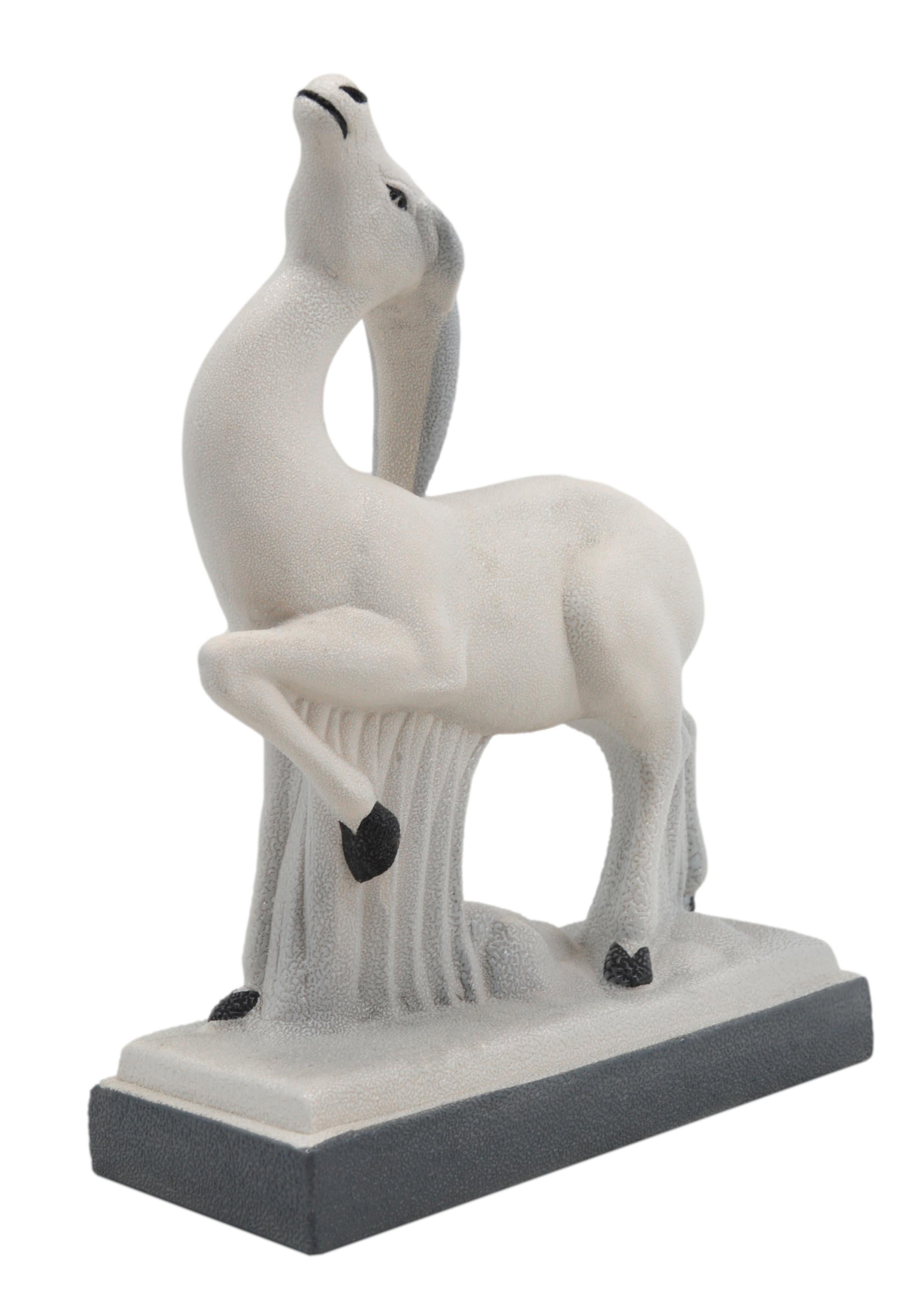 Charles Lemanceau French Art Deco Ceramic Antelope, 1930s In Good Condition For Sale In Saint-Amans-des-Cots, FR