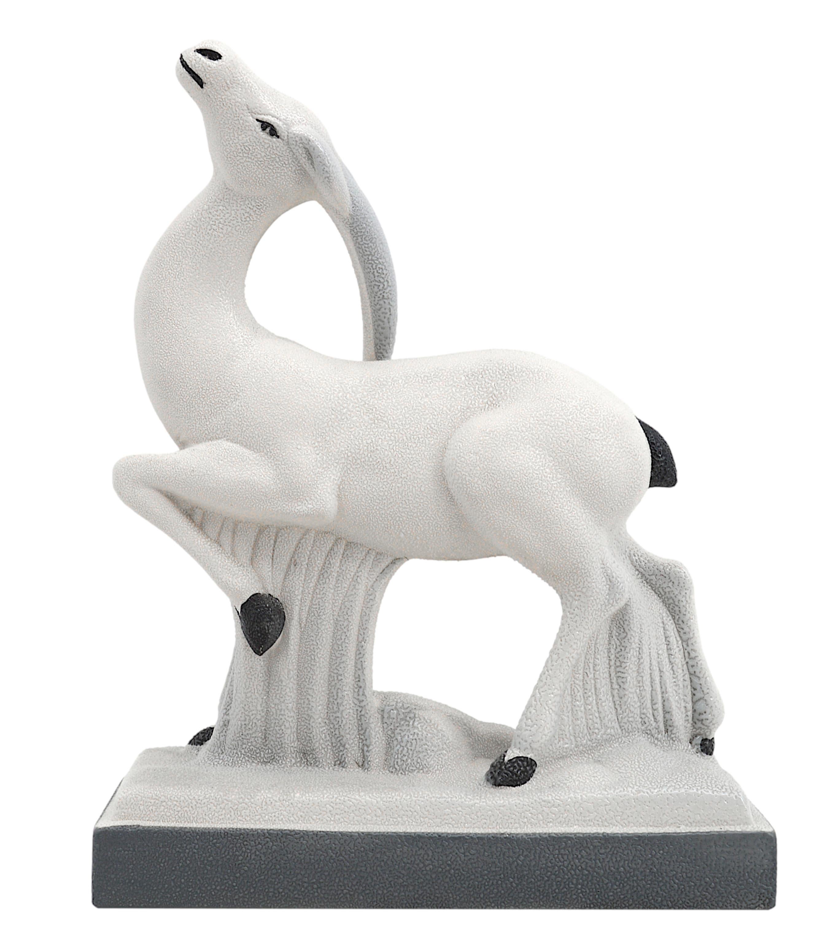 Mid-20th Century Charles Lemanceau French Art Deco Ceramic Antelope, 1930s For Sale