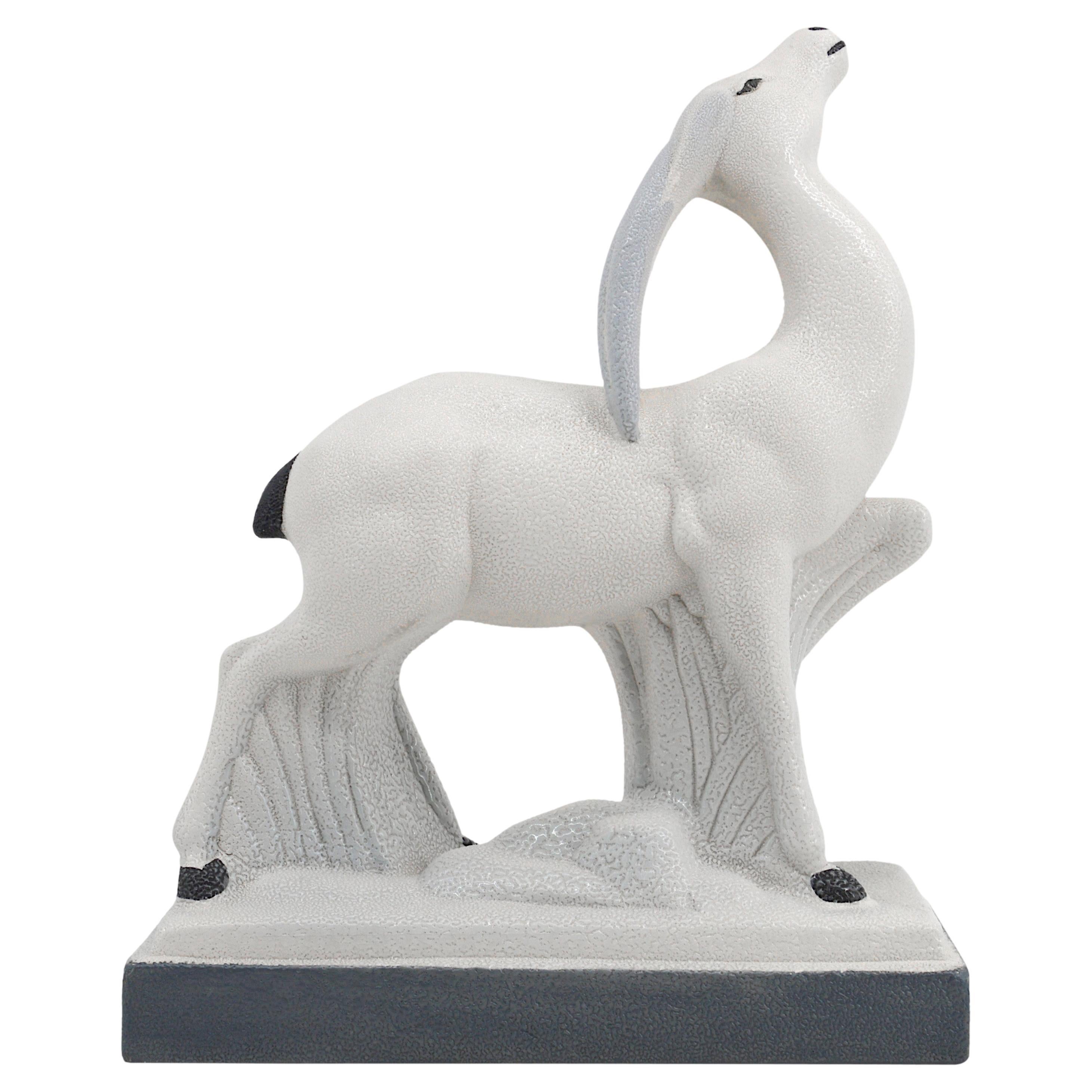 Charles Lemanceau French Art Deco Ceramic Antelope, 1930s For Sale