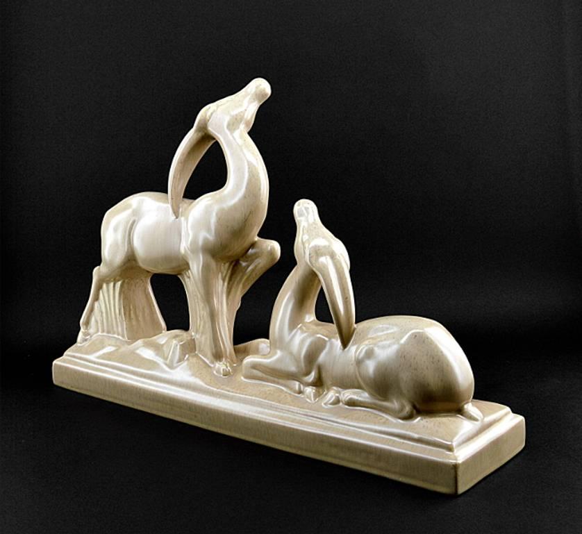 Charles Lemanceau French Art Deco Ceramic Antelopes In Excellent Condition In Saint-Amans-des-Cots, FR