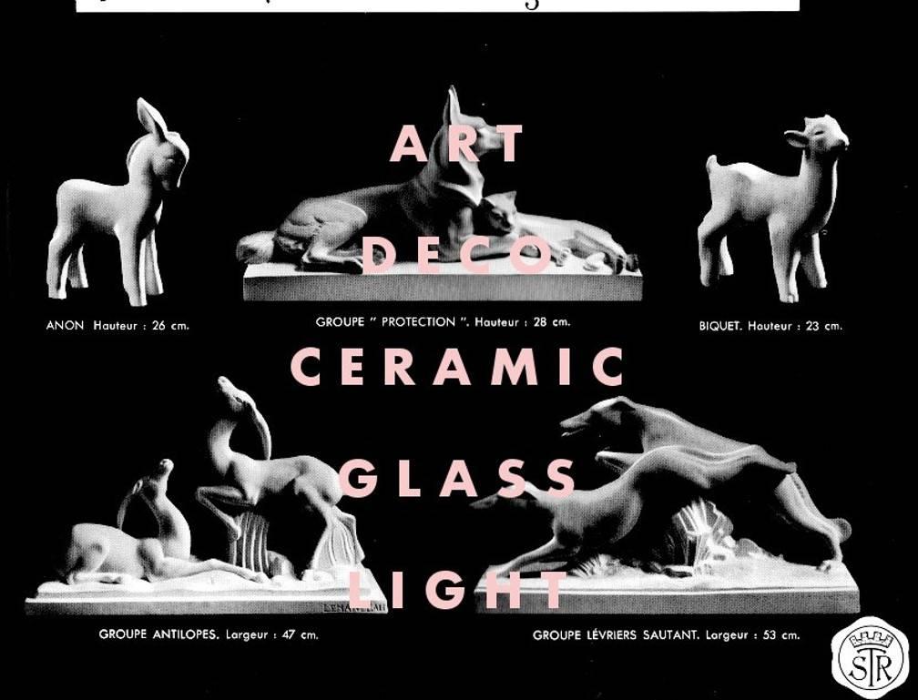 Mid-20th Century Charles Lemanceau French Art Deco Ceramic Antelopes