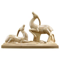 Charles Lemanceau French Art Deco Ceramic Antelopes