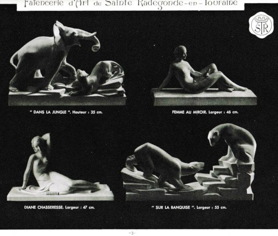 Milieu du XXe siècle Charles Lemanceau - Art déco français - Deux ours en céramique « sur la banquise », 1935 en vente