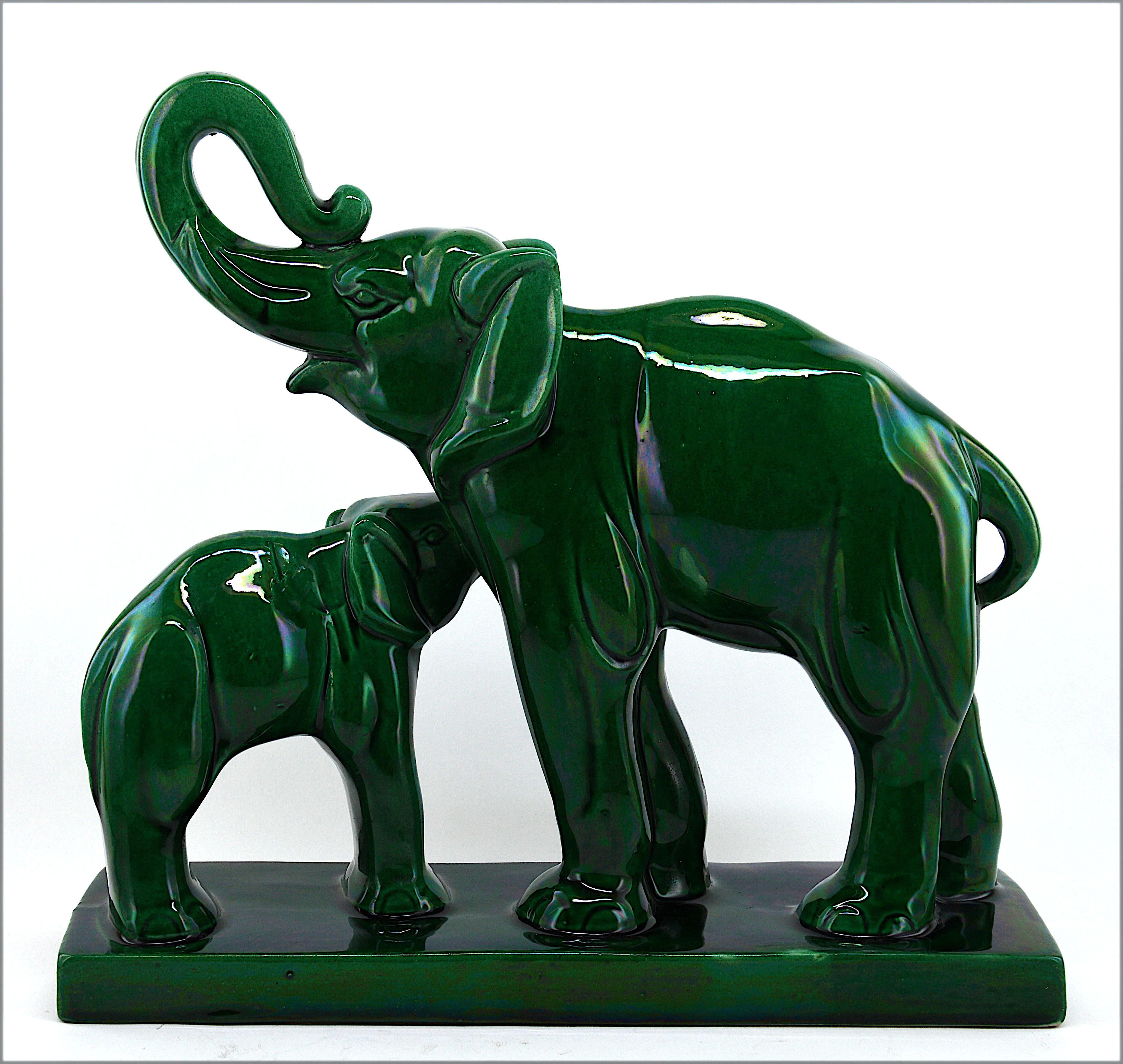 Charles Lemanceau French Art Deco Ceramic Elephants, 1930s In Good Condition In Saint-Amans-des-Cots, FR