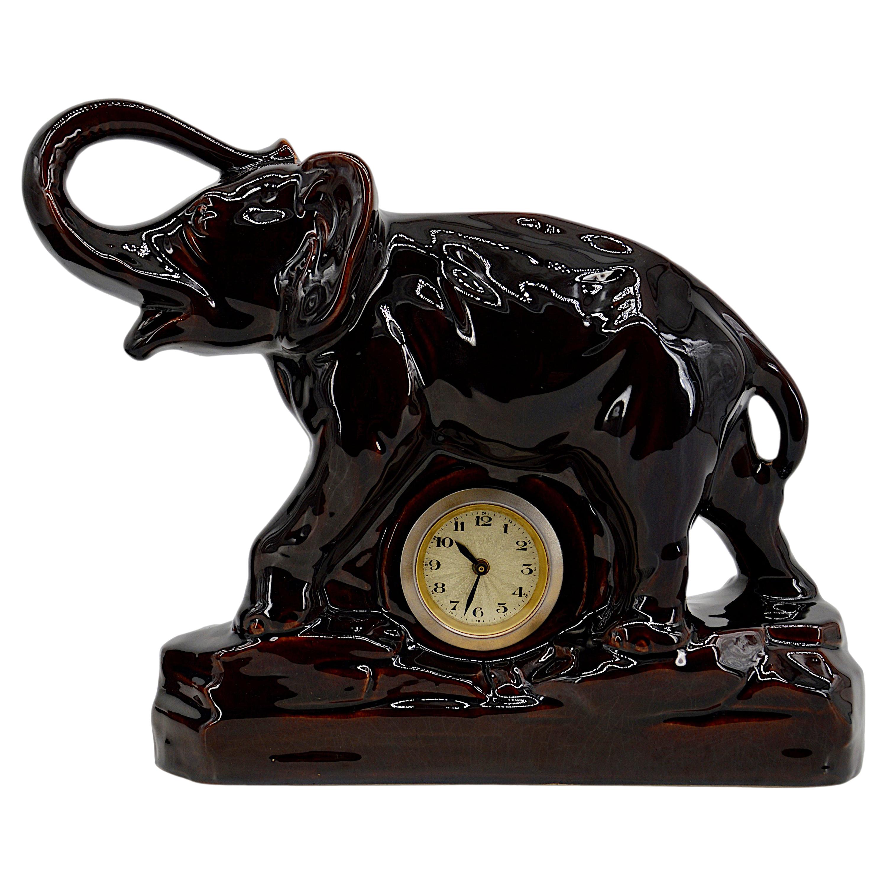 Charles Lemanceau French Art Deco Elephant Clock, 1930s